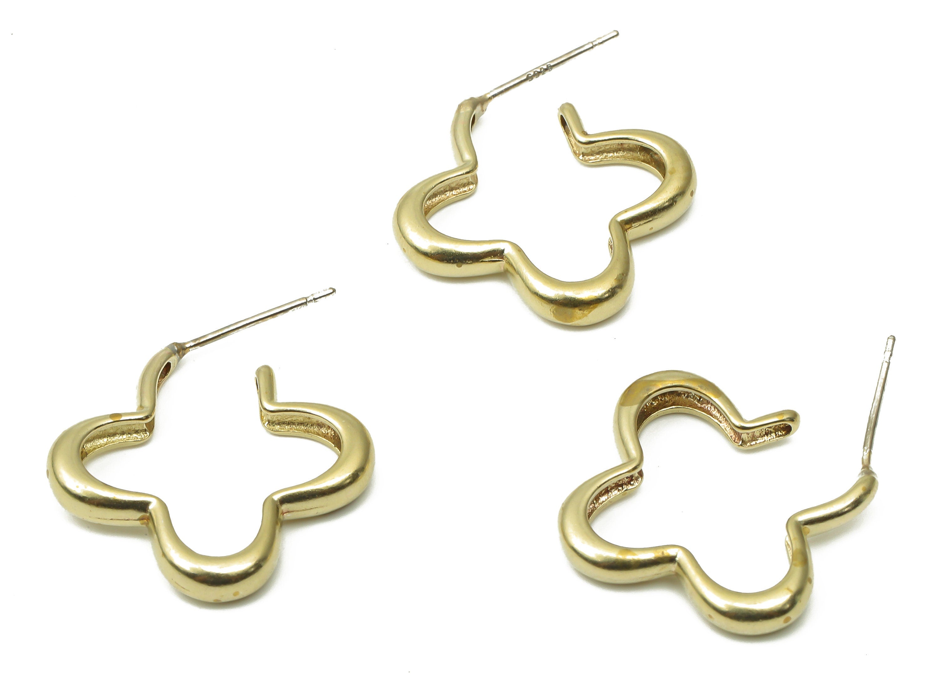 Brass Flower Shaped Stud Earring - Raw Brass Open Hoop Earring - Open Hoop Stud Earring - 925 Silver Needle Stud -21.97x20.57x3.09mm- PP7568 - DOMEDBAZAAR