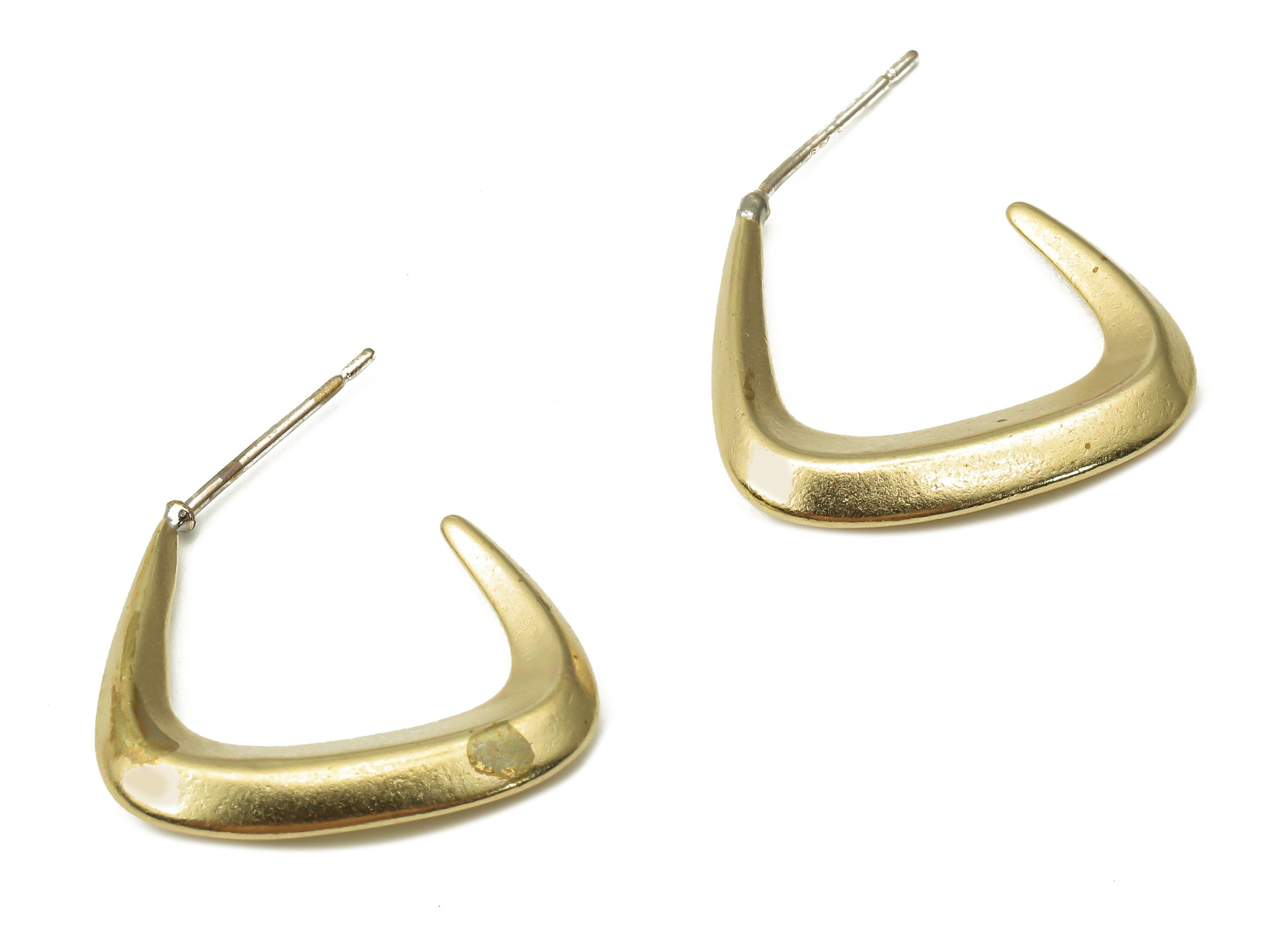 Brass Geometric Stud Earrings - Raw Brass Rectangle Post Earrings - 925 Silver Needle - Jewelry Making Supplies - 21.55x20.6x3.32mm - PP7569 - DOMEDBAZAAR