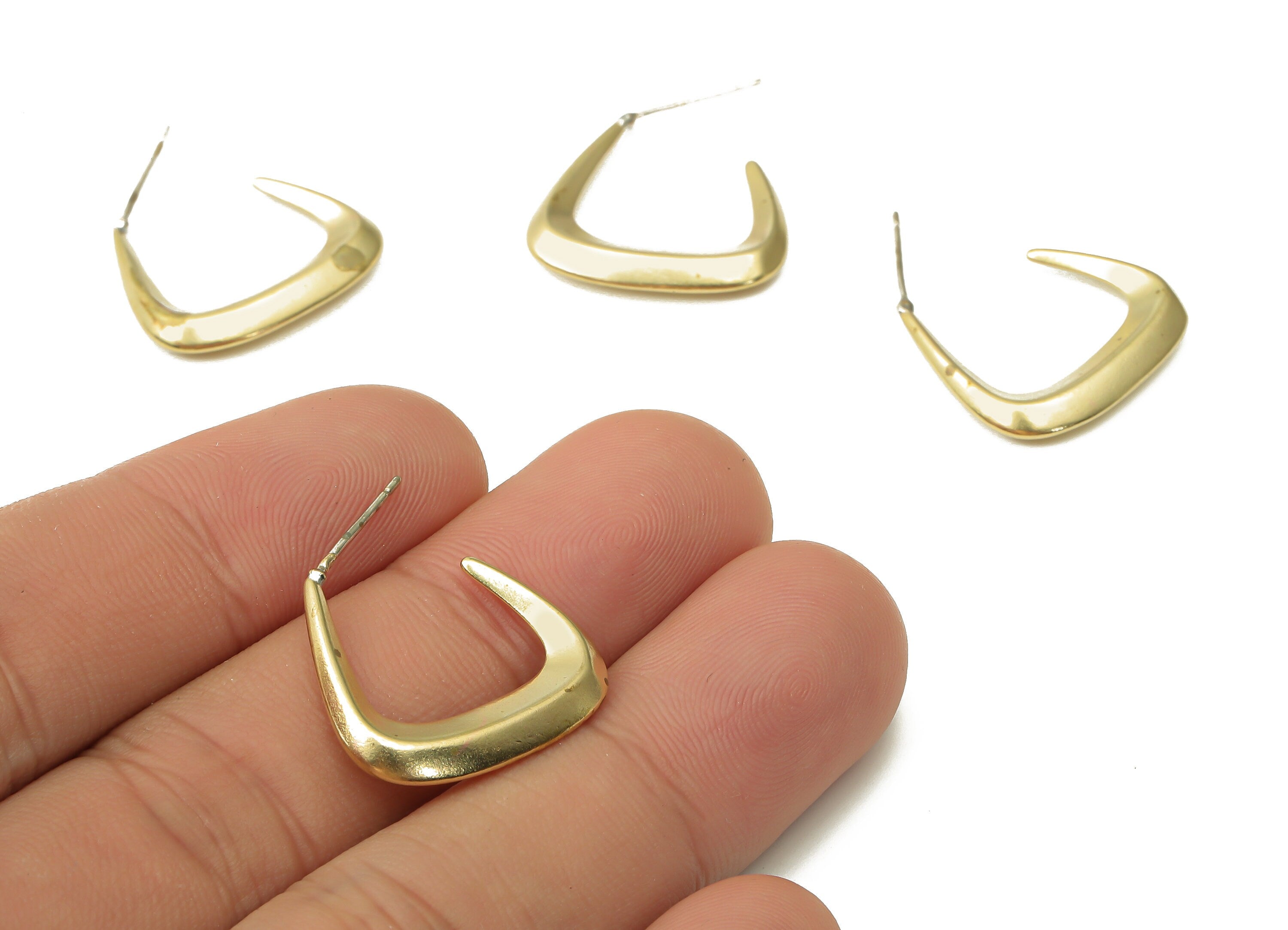 Brass Geometric Stud Earrings - Raw Brass Rectangle Post Earrings - 925 Silver Needle - Jewelry Making Supplies - 21.55x20.6x3.32mm - PP7569 - DOMEDBAZAAR