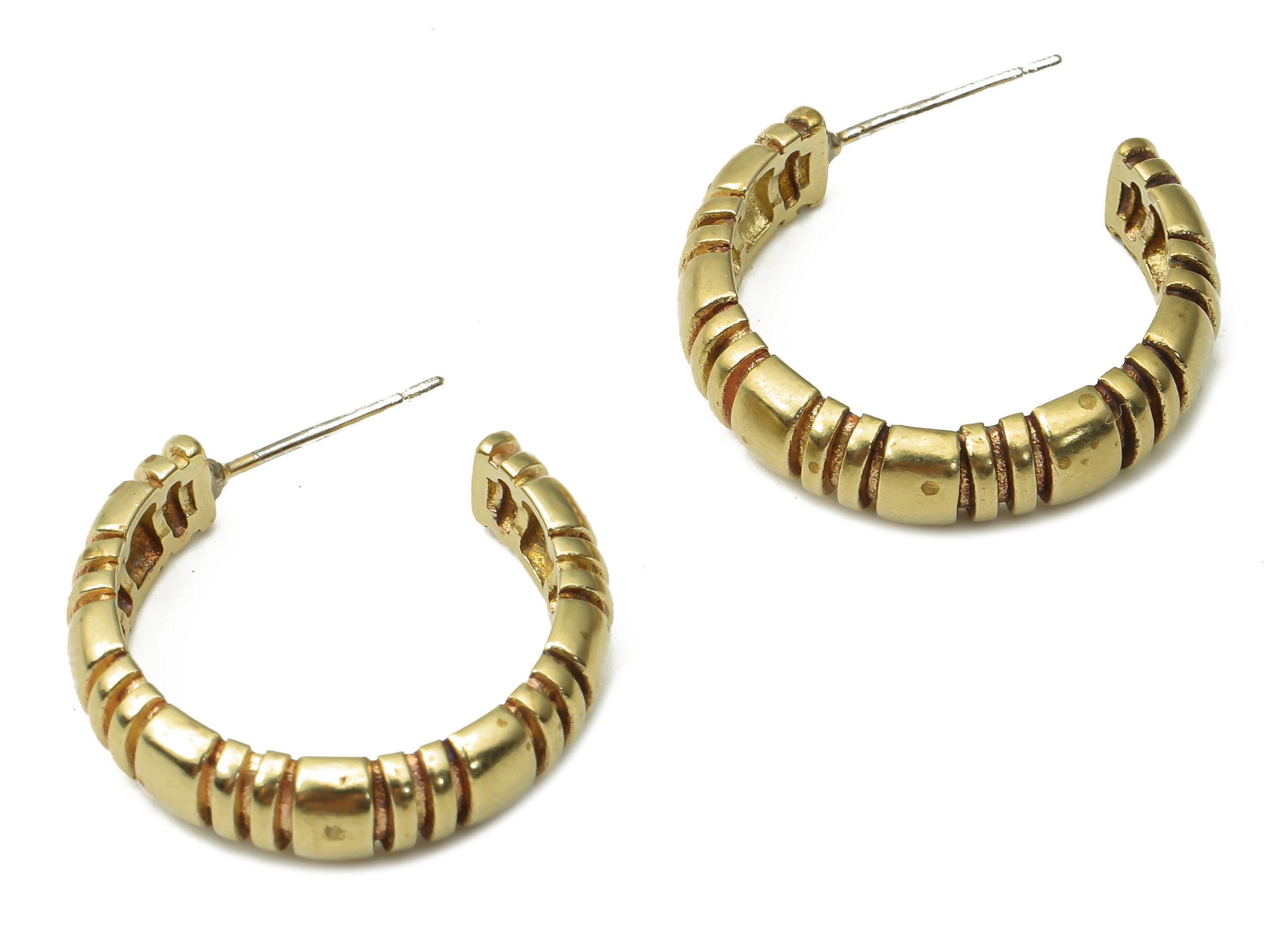 Brass C Open Hoop Earring Stud - Raw Brass C Hoop Earring Post - Open Hoop Stud Earring - 925 Silver Needle Stud -24.69x21x2.22mm- PP7570 - DOMEDBAZAAR