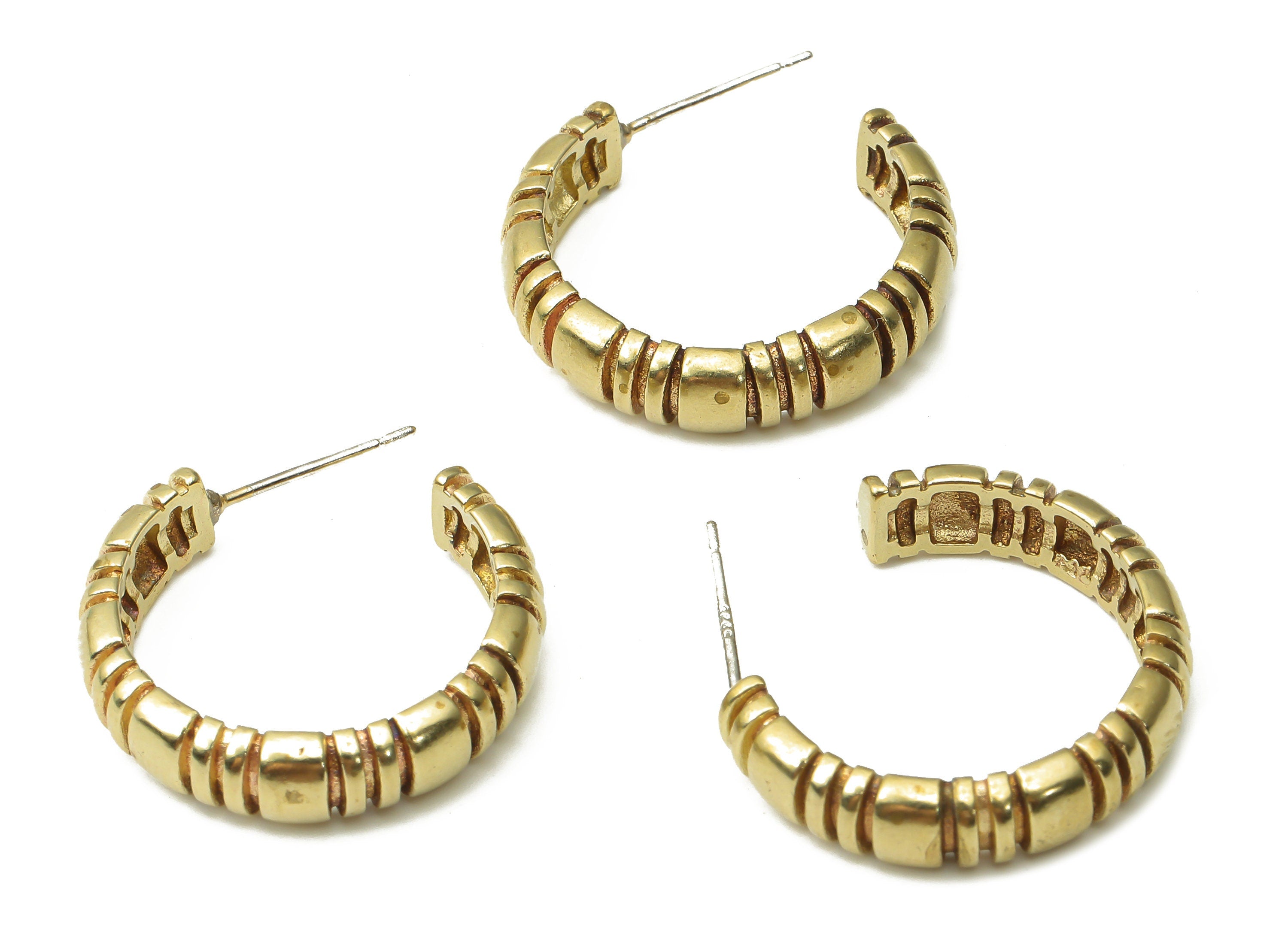 Brass C Open Hoop Earring Stud - Raw Brass C Hoop Earring Post - Open Hoop Stud Earring - 925 Silver Needle Stud -24.69x21x2.22mm- PP7570 - DOMEDBAZAAR