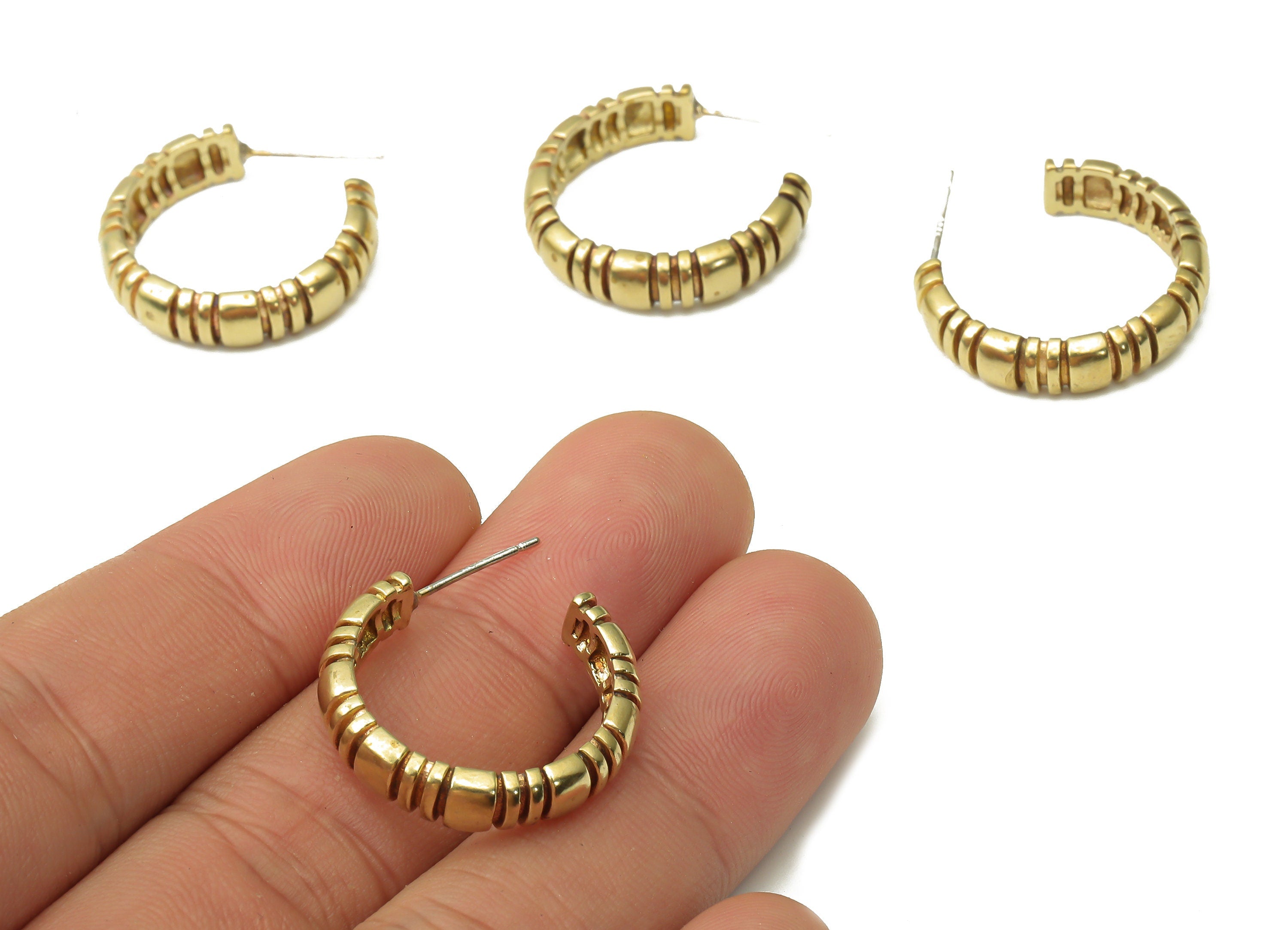 Brass C Open Hoop Earring Stud - Raw Brass C Hoop Earring Post - Open Hoop Stud Earring - 925 Silver Needle Stud -24.69x21x2.22mm- PP7570 - DOMEDBAZAAR