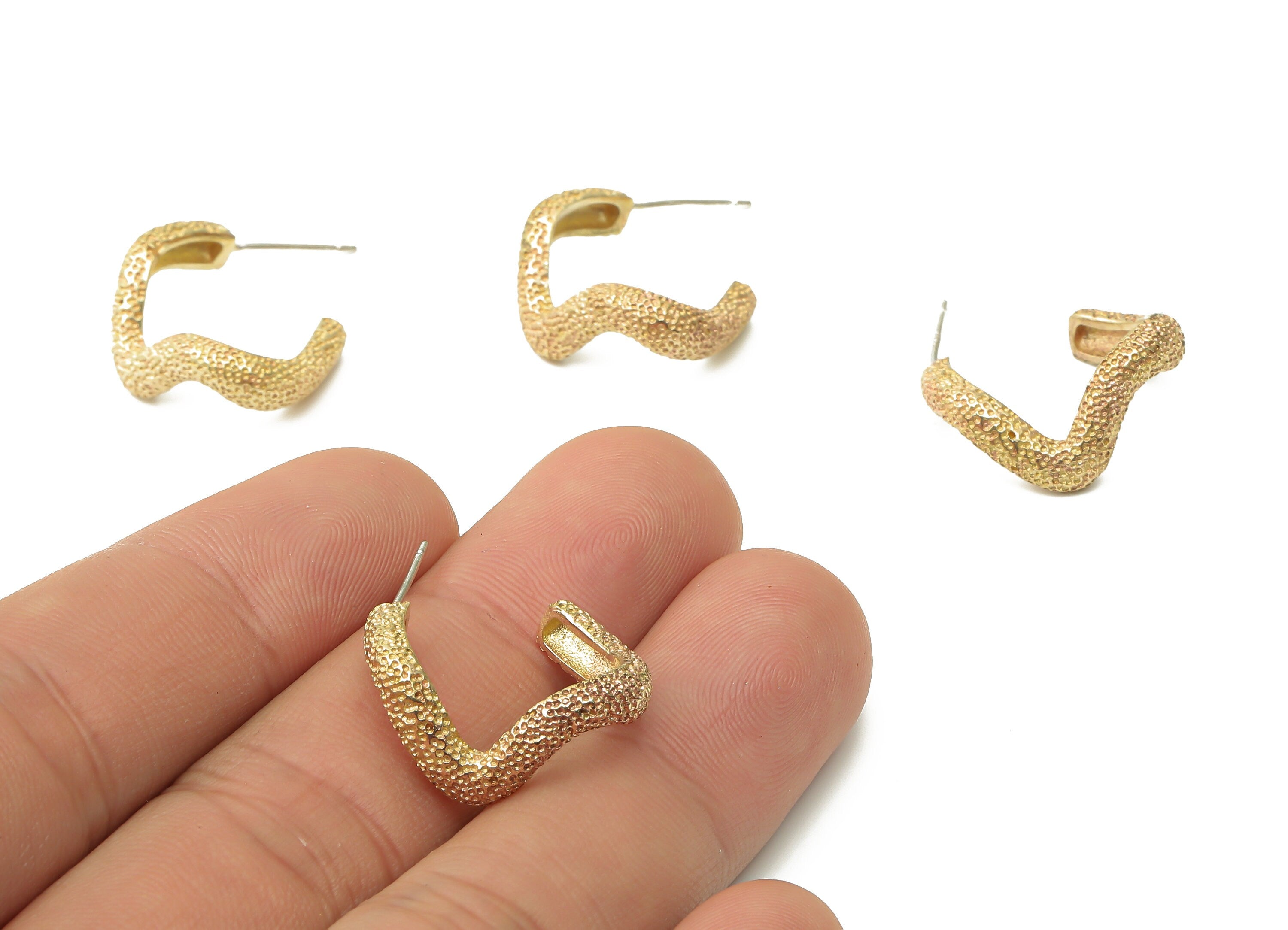 Raw Brass Wavy Earring Stud - Brass Textured Wavy Earring Post - Brass 925 Silver Needle stud - Earring Findings -20.98x15.95x2.46mm- PP7574 - DOMEDBAZAAR