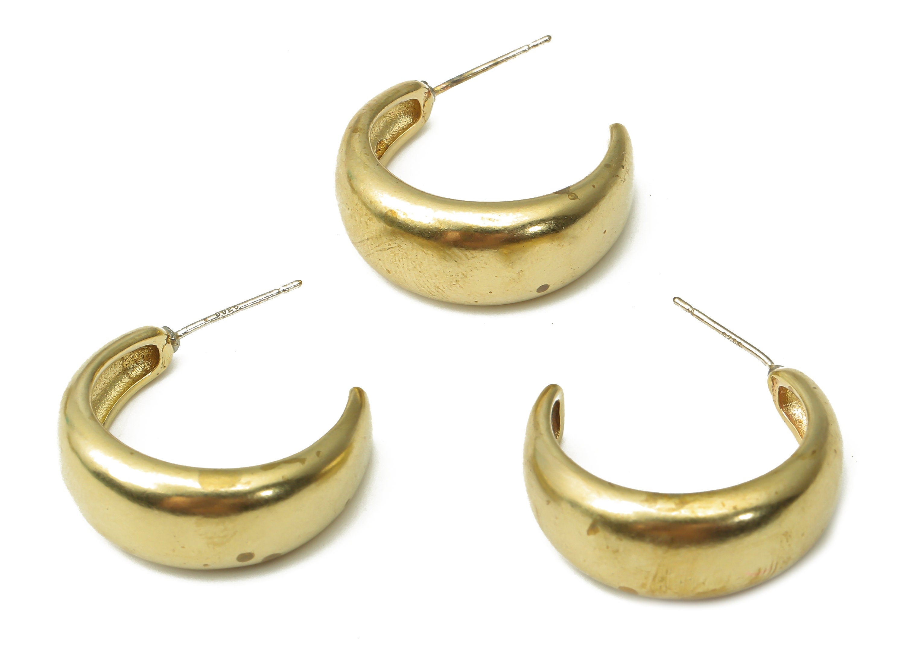 Brass C Open Hoop Earring Stud - Raw Brass C Hoop Earring Post - Open Hoop Stud Earring - 925 Silver Needle Stud -24.71x20.63x2.28mm- PP7577 - DOMEDBAZAAR