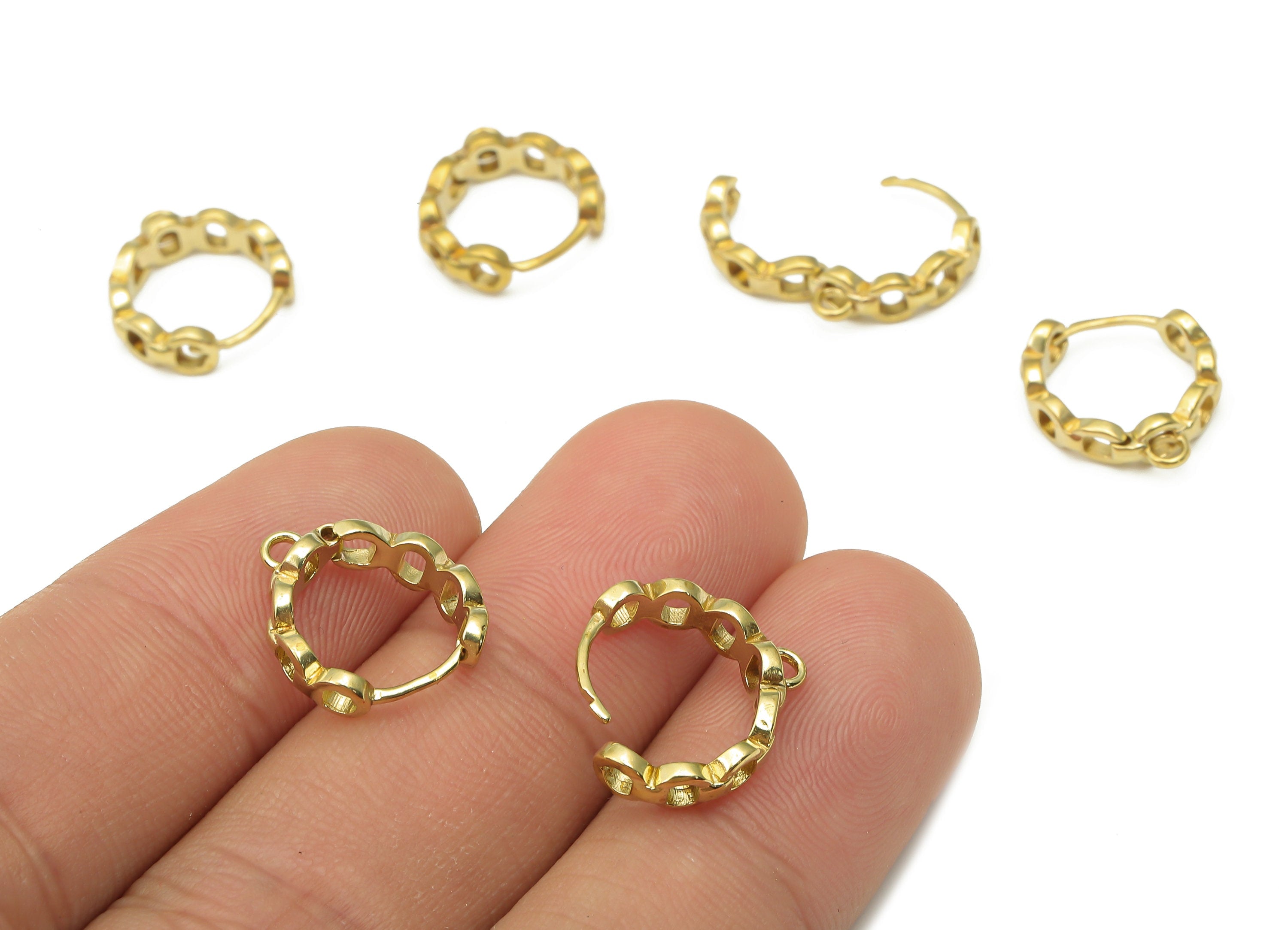 Raw Brass Geometrical Hoop Earrings - Brass Round Huggie Hoops Earring - Dainty Earrings - Laser Cut Jewelry - 14.48x13.03x1.27mm - PP7587 - DOMEDBAZAAR