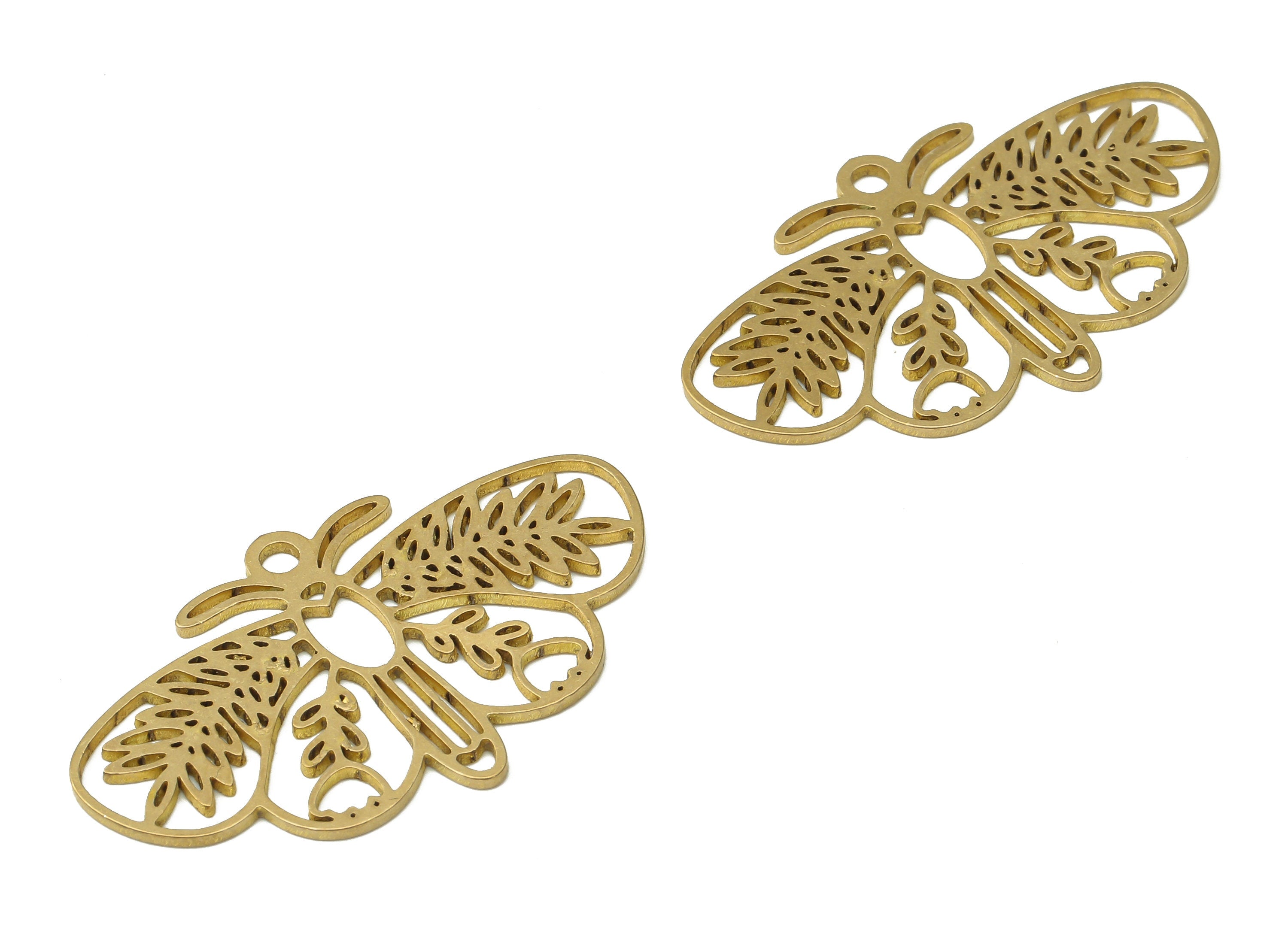Raw Brass Butterfly Earring Charm - Brass Flower Pendant Charm - Mystical Charm Connectors - Jewelry Supplies - 37.61x22.6x0.87mm - PPA3835 - DOMEDBAZAAR