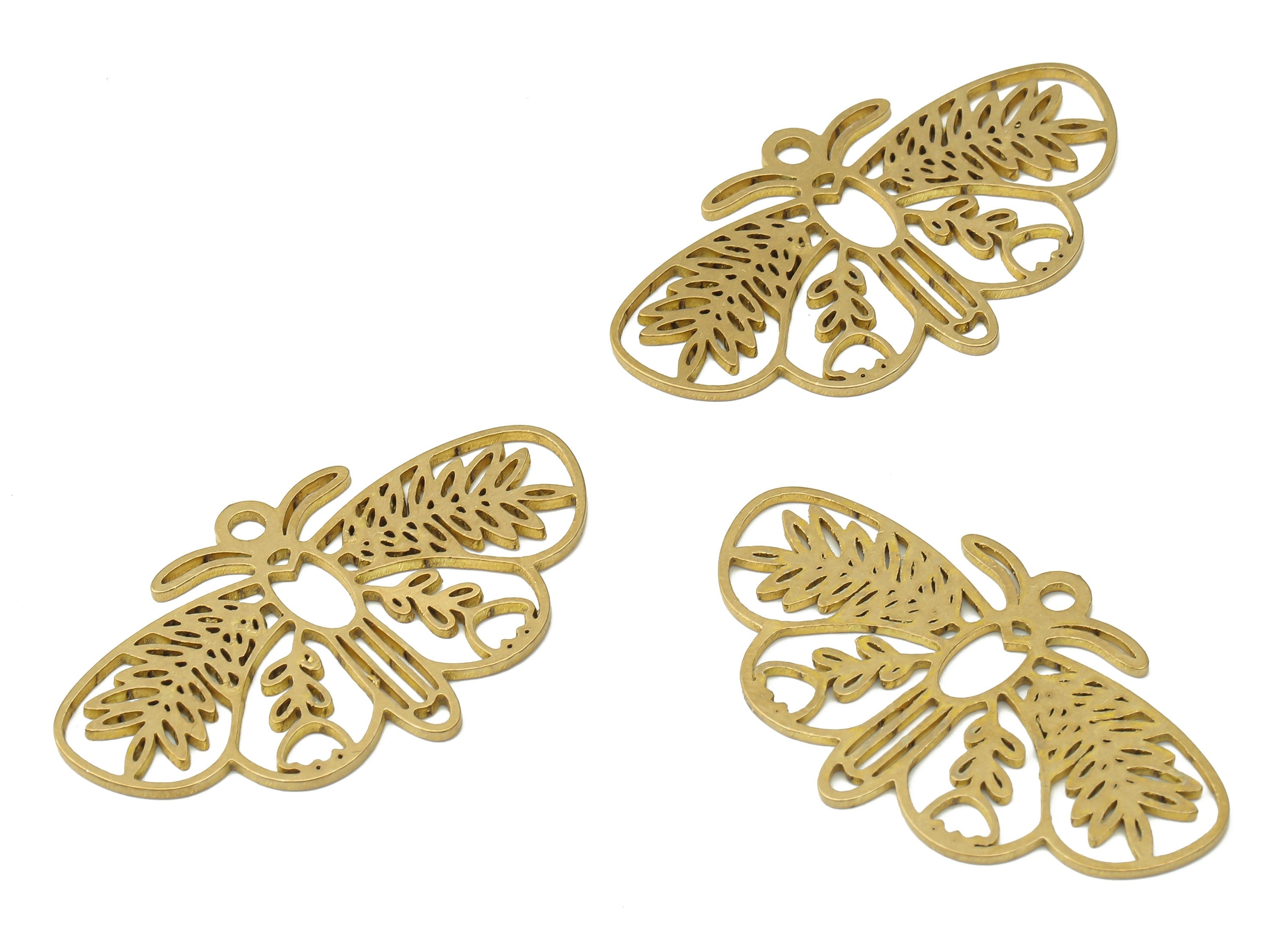 Raw Brass Butterfly Earring Charm - Brass Flower Pendant Charm - Mystical Charm Connectors - Jewelry Supplies - 37.61x22.6x0.87mm - PPA3835 - DOMEDBAZAAR