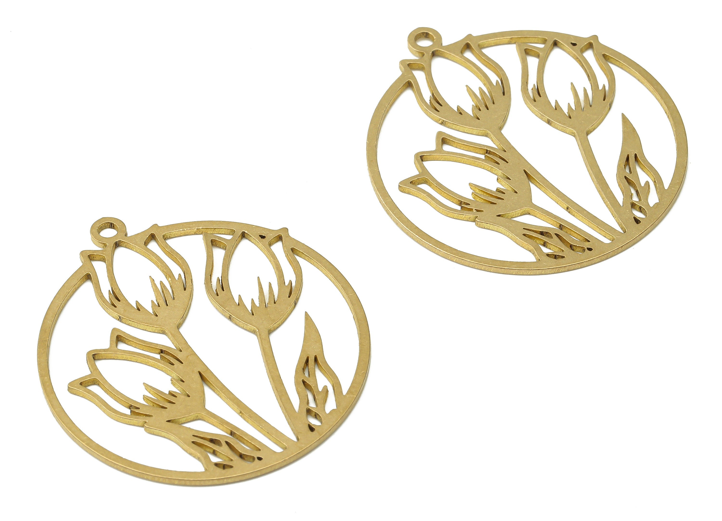 Raw Brass Rose Flower Earrings Charm - Brass Round Flower Laser Cut Pendants Charm - Jewelry Making Supplies - 37.82x33.85x0.85mm - PPA3883 - DOMEDBAZAAR