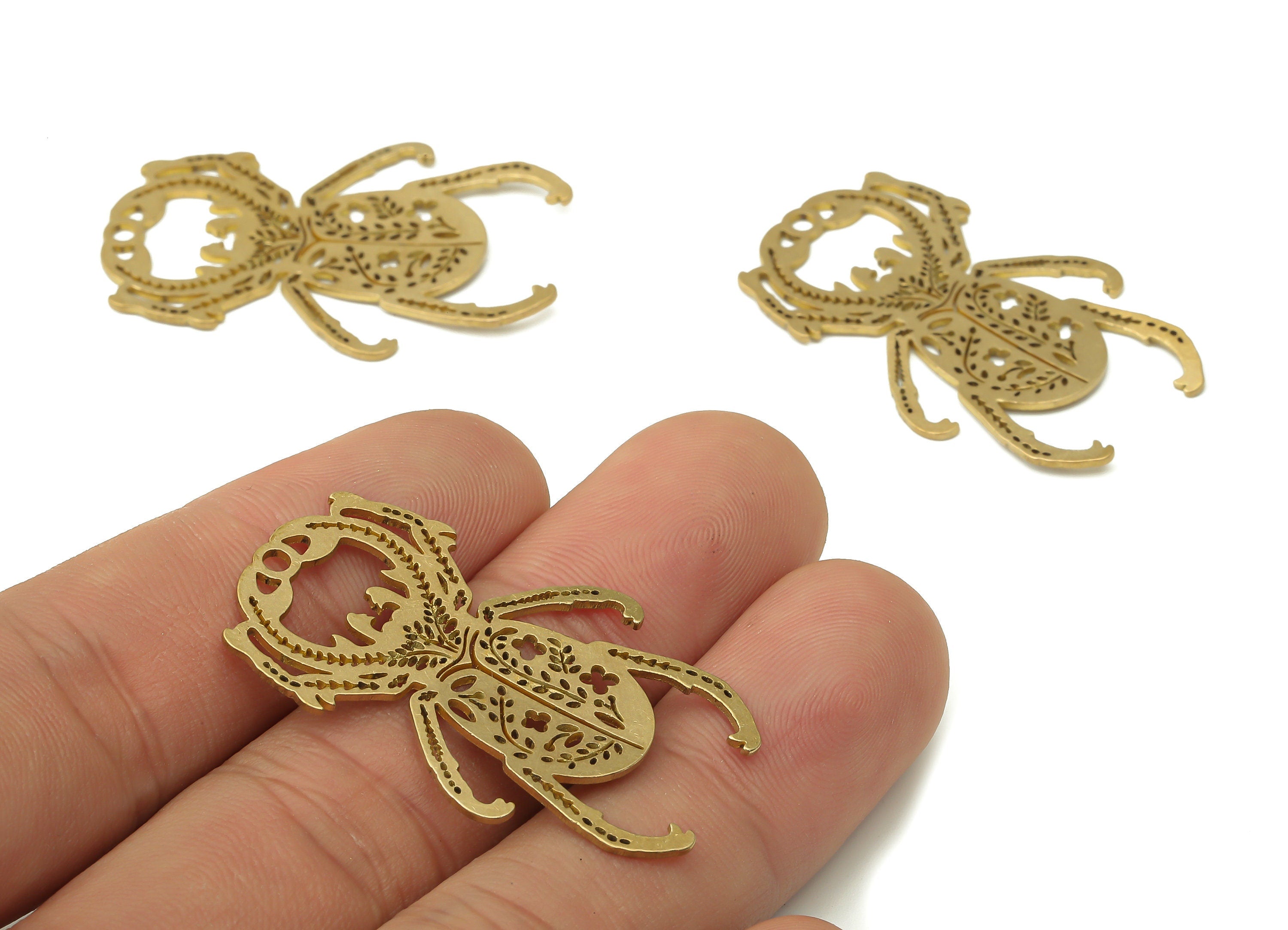 Raw Brass Spider Charm - Brass Spider Flower Earring Charm - Laser Cut Charm - Brass Animal Charm -Jewelry Supplies -39x23.4x0.75mm- PPA3913 - DOMEDBAZAAR