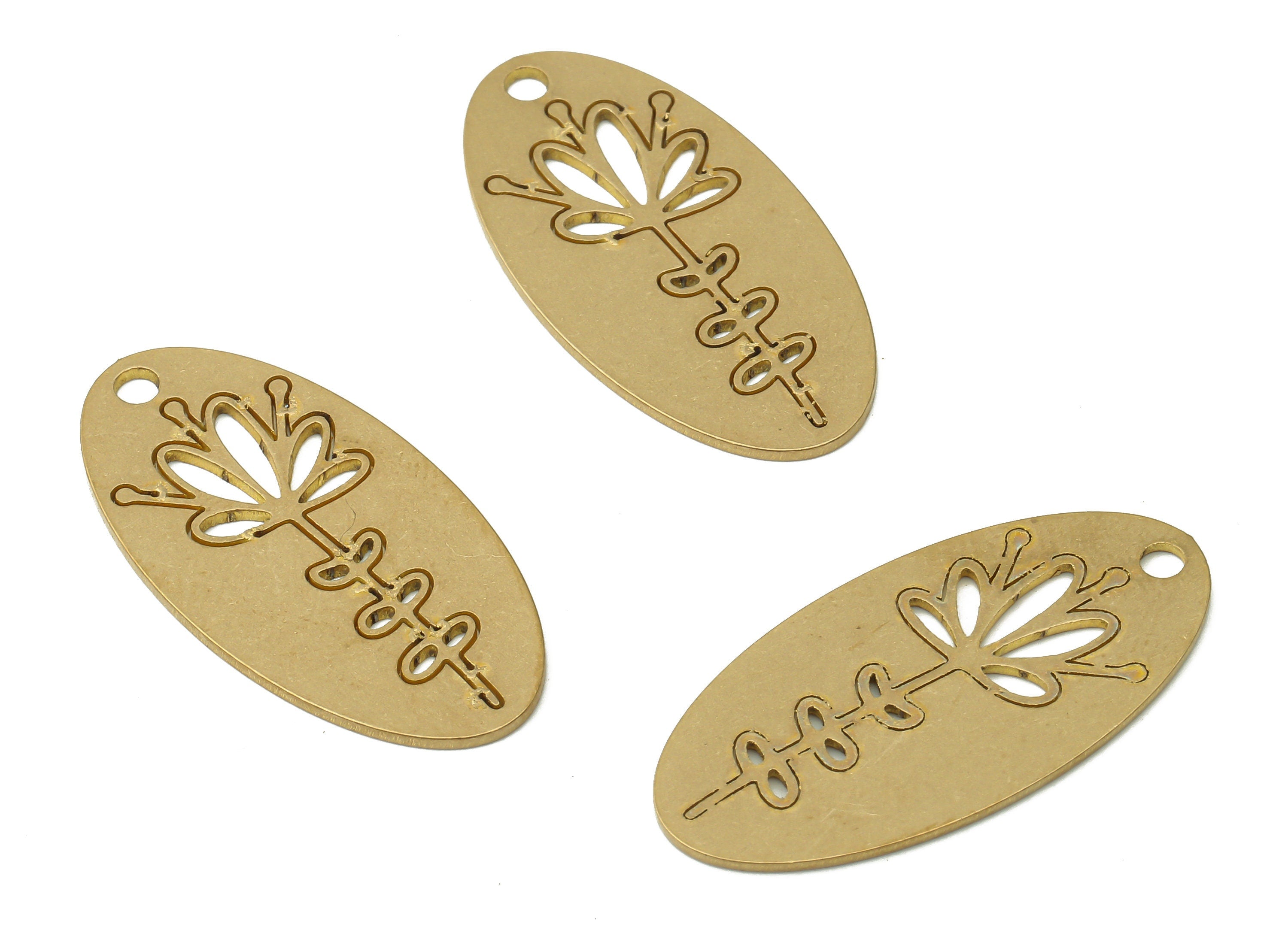 Brass Oval Flower Pendant Charms - Raw Brass Flower Earrings Charm - Flower Jewelry - jewelry Making Supplies - 29.92x14.85x0.76mm - PPA3923 - DOMEDBAZAAR