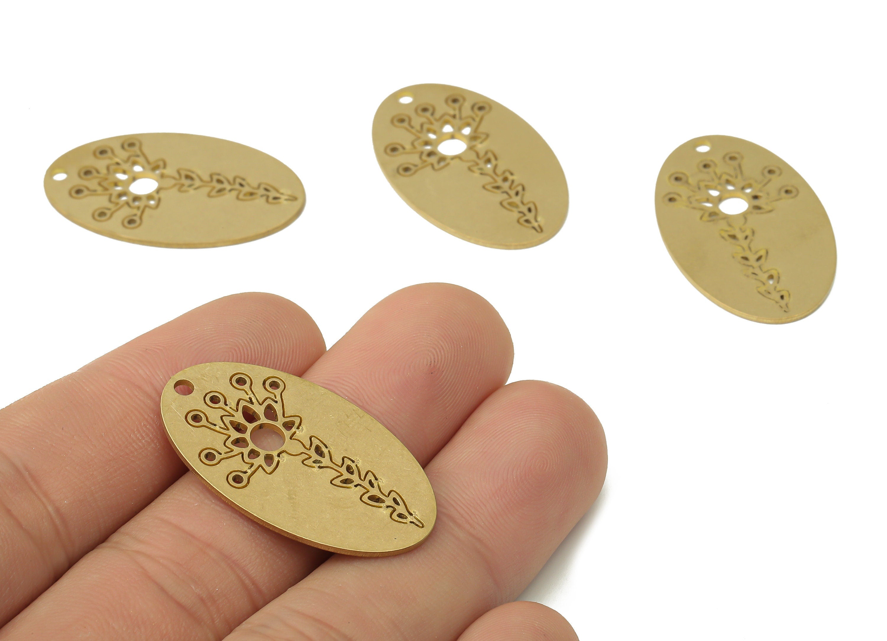 Brass Oval Flower Pendant Charms - Raw Brass Daisy Flower Earrings Charm - Laser Cut Charms - Jewelry Supplies - 32.87x19.5x0.84mm - PPA3934 - DOMEDBAZAAR