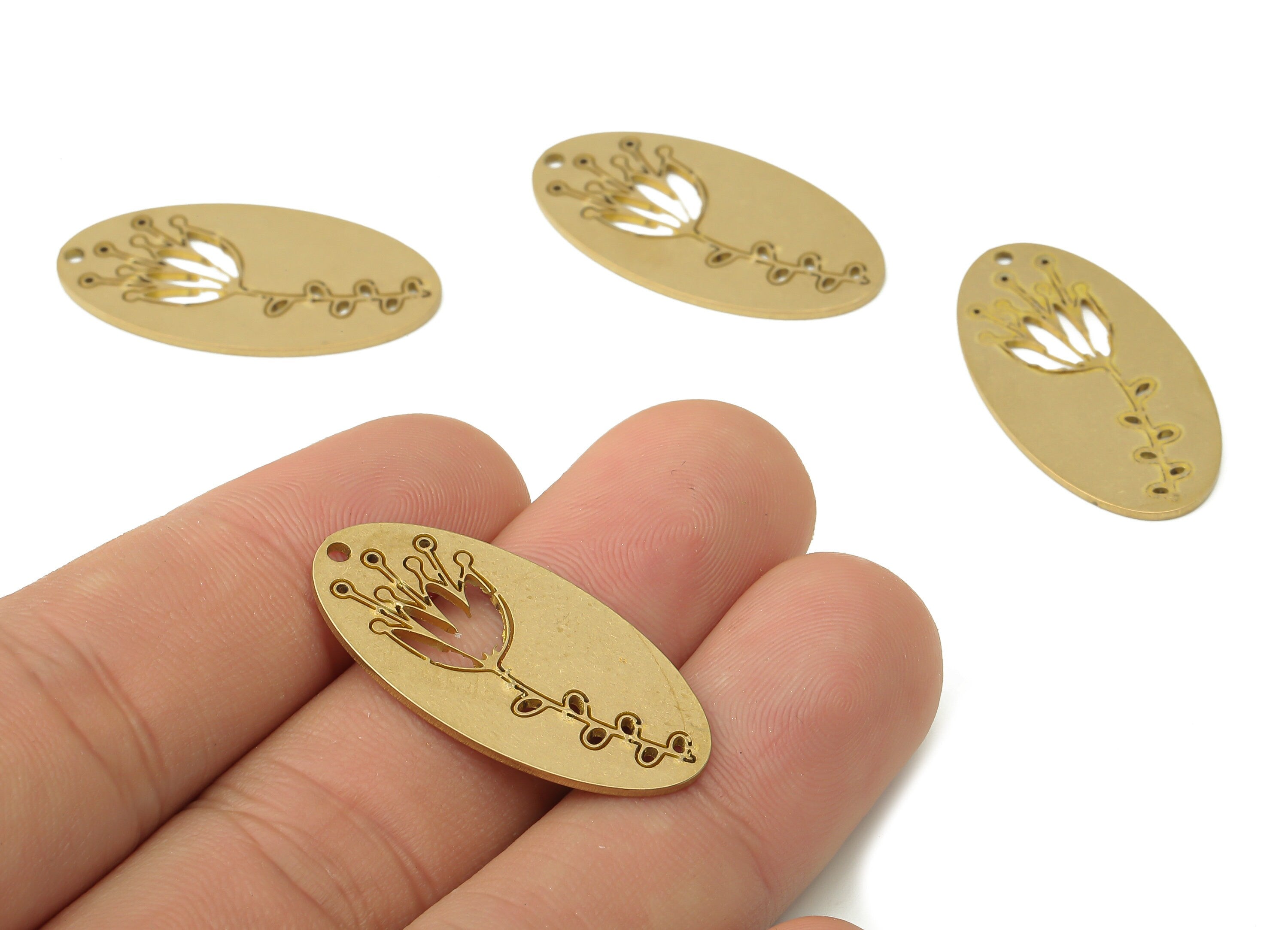 Brass Disc Flower Pendant Charm - Raw Brass Tulip Flower Charm - Dangle Earring Charm - Jewelry Making Supplies - 31.86x16.2x1.03mm- PPA3939 - DOMEDBAZAAR