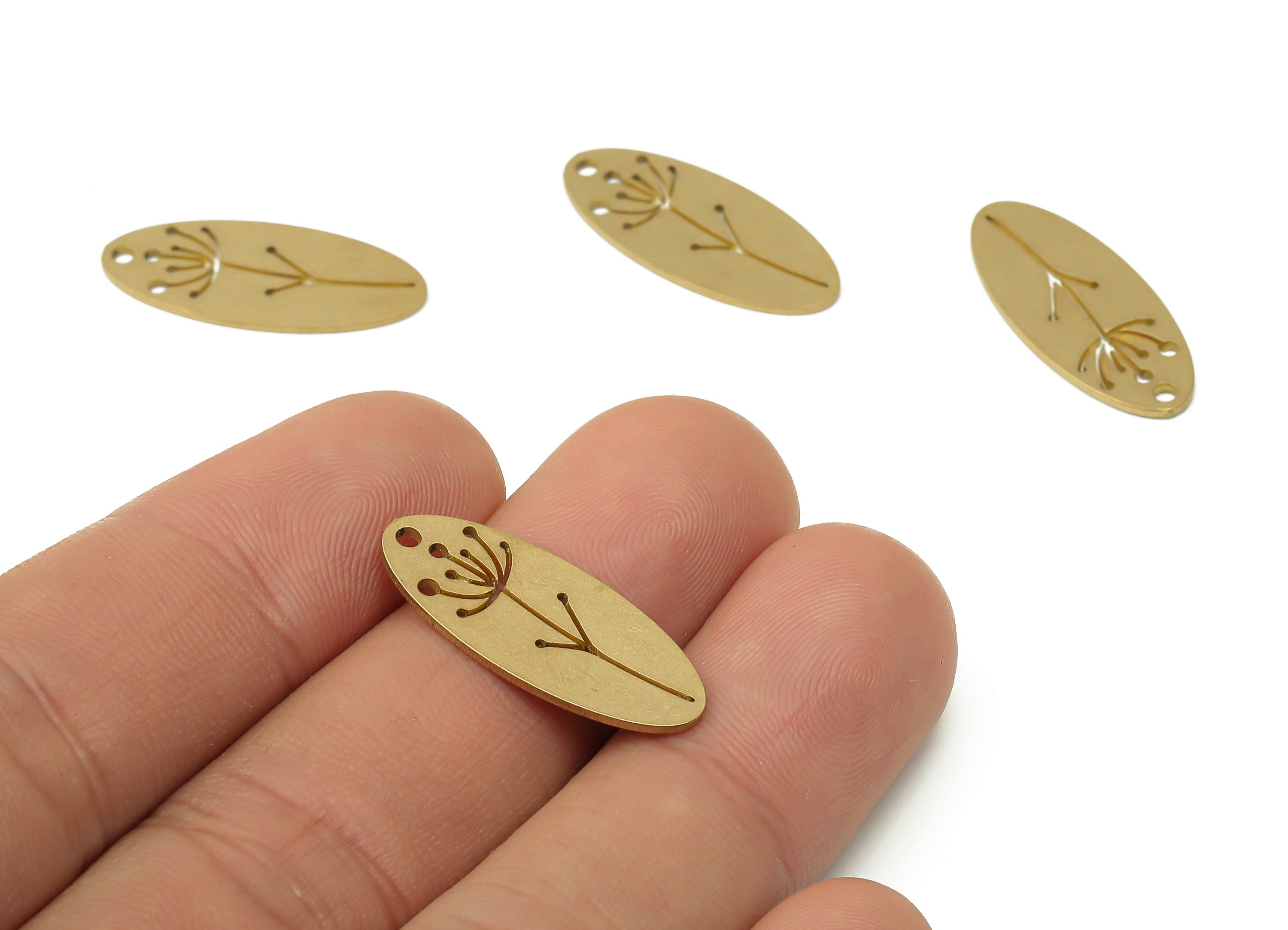 Brass long Oval Flower Earring Charm - Raw Brass Disc Flower Pendant Charm - Laser Cut Charm - Jewelry Supplies -24.83x10.33x0.75mm- PPA3948 - DOMEDBAZAAR