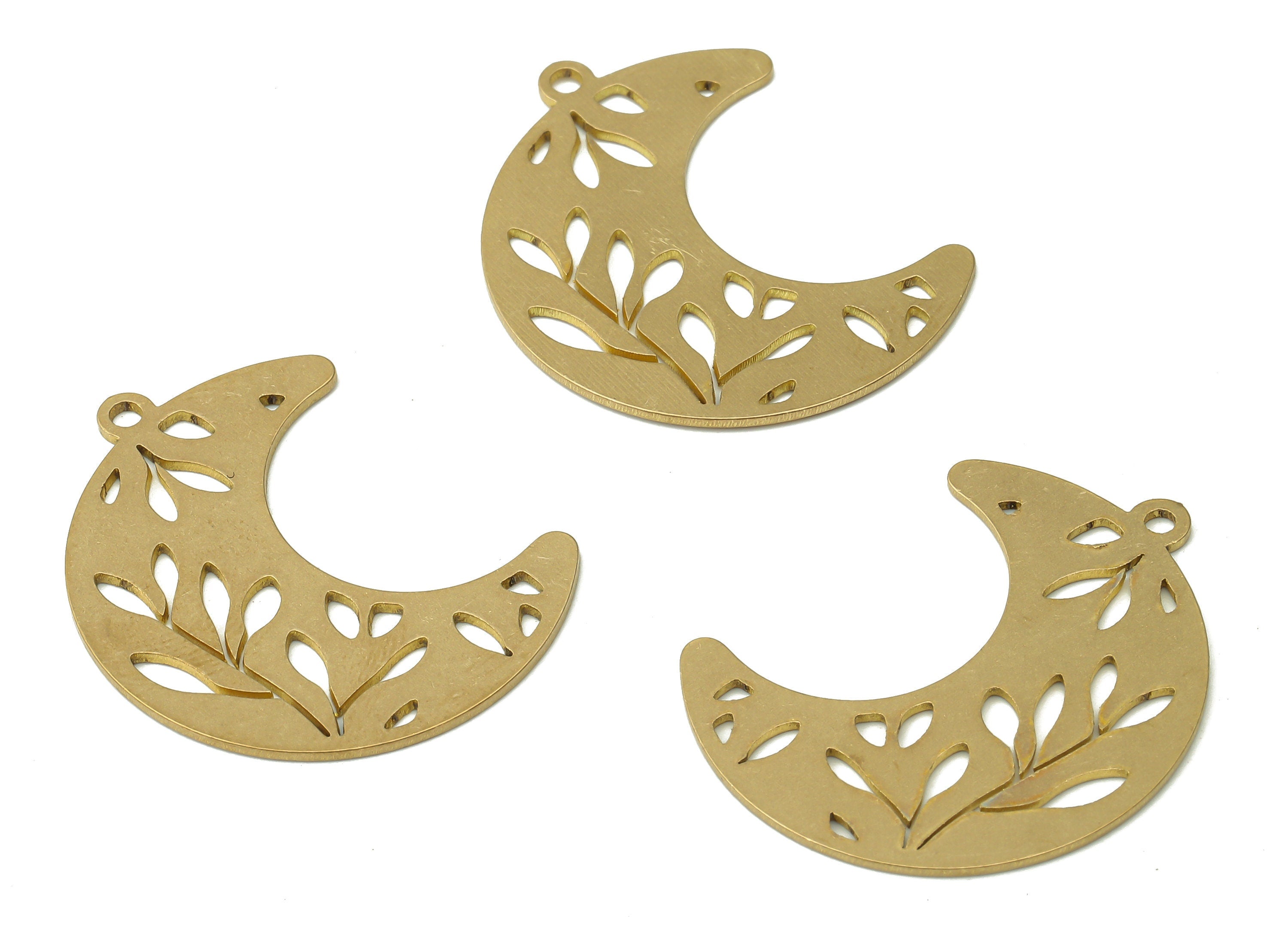 Raw Brass Earring Charm - Moon Flower Pendant Charm - Brass Crescent Charms - Laser Cut Jewelry - 29.65x23.28x0.78mm- PPA4006 - DOMEDBAZAAR