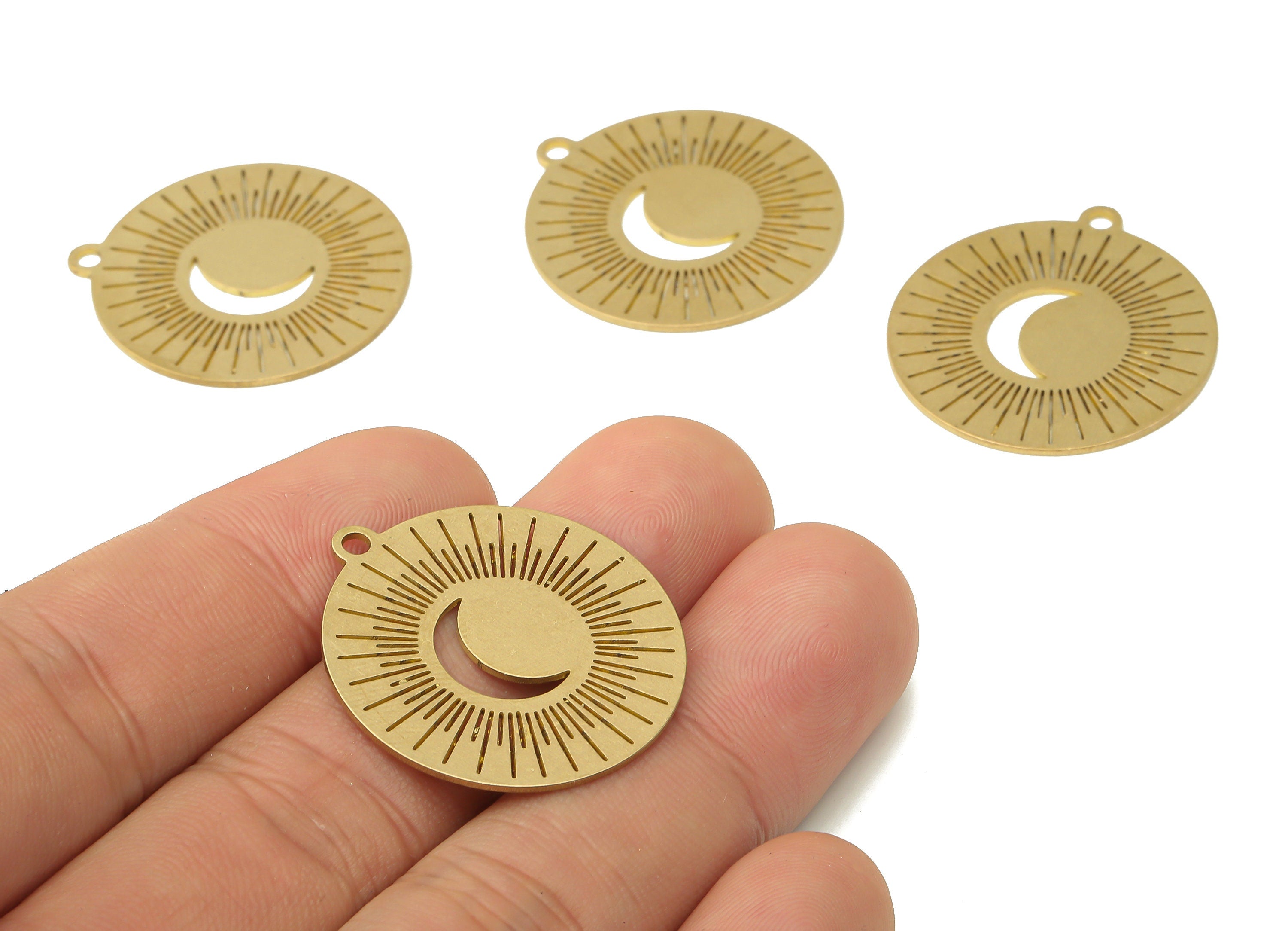 Brass Round Crescent Earring Charm - Raw Brass SunShine Pendant - Moon Laser Cut Charm - Jewelry Making Supplies -29x27x0.7mm - PPA4015 - DOMEDBAZAAR