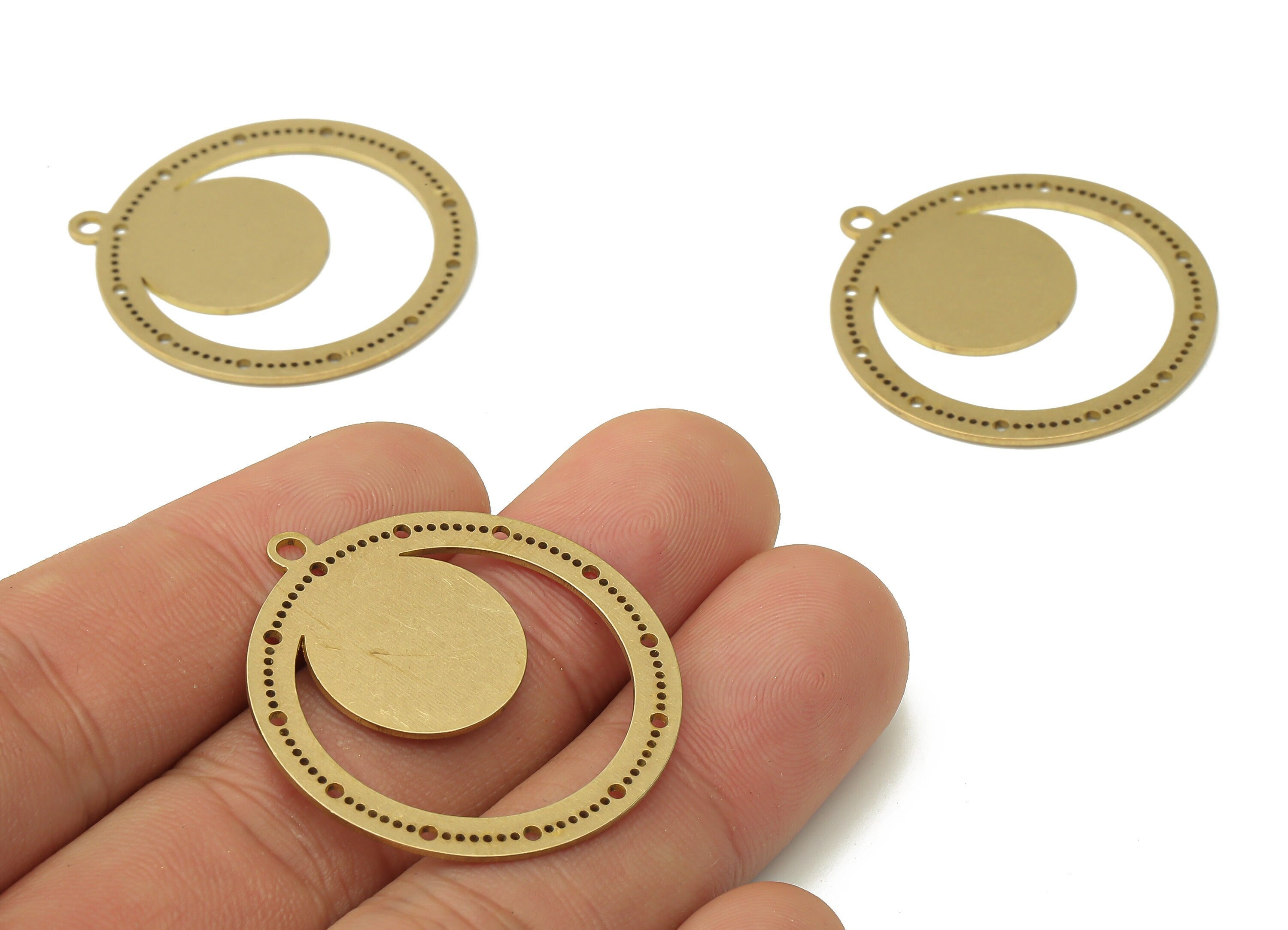 Brass Laser Cut Crescent Charm - Raw Brass Half Moon Pendant Charm - Earring Connector Charm - Jewelry Supplies -34.78x31.94x0.69mm- PPA4016 - DOMEDBAZAAR