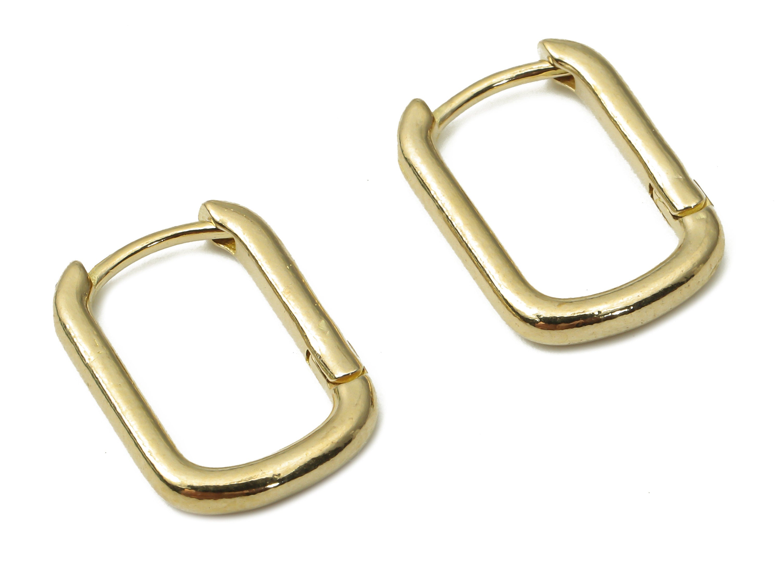 Raw Brass Rectangle Huggie Earrings - Brass Rectangle Hoop Earrings - Dainty Hoop Earrings - Jewelry Supplies - 16.07x11.67x2.25mm- PP7485 - DOMEDBAZAAR