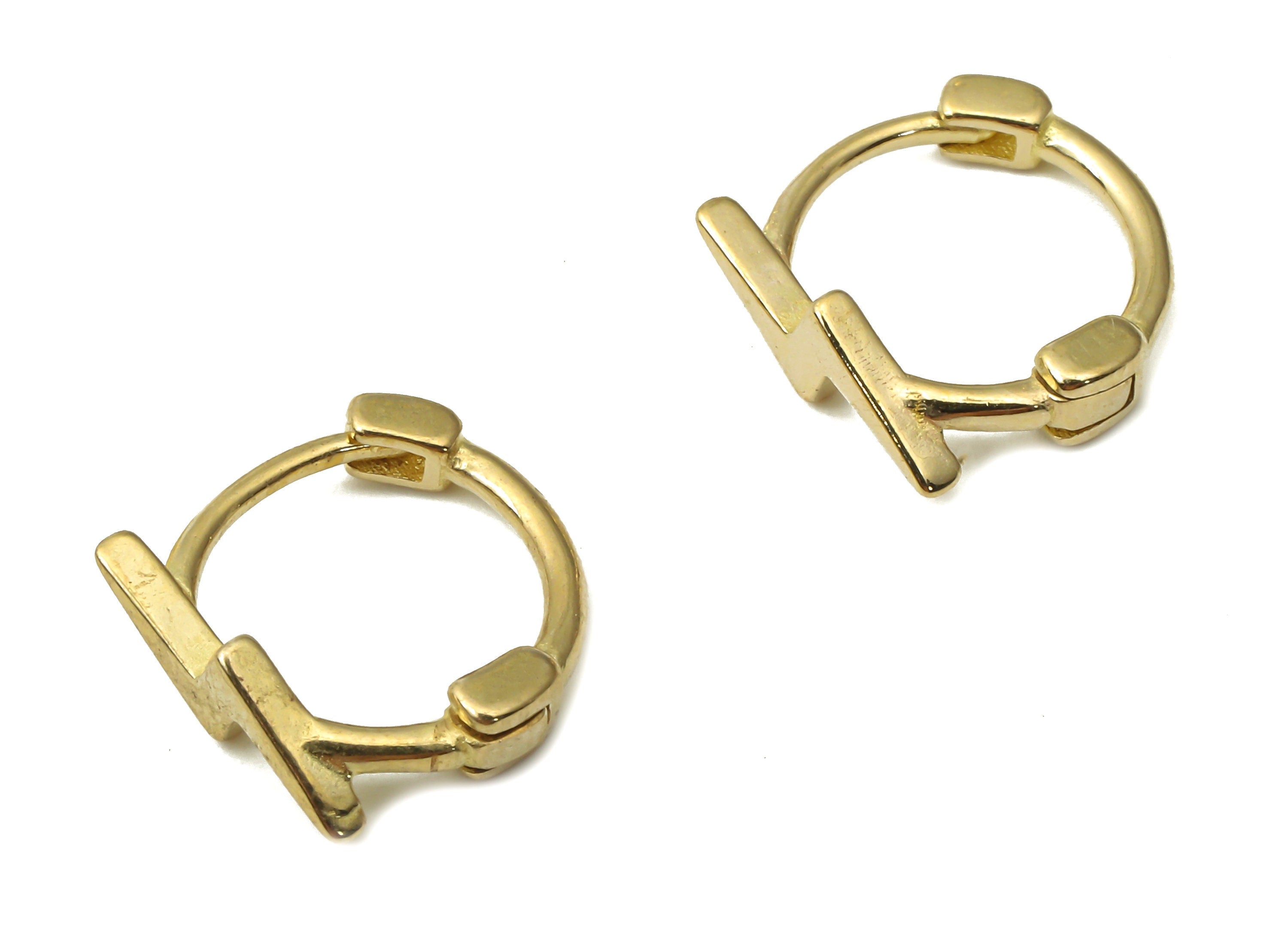 Brass Lightning Bolt Ear Huggie Hoops - Raw Brass Huggie Hoop Earrings - Minimalist Earrings - Dainty Earrings - 11.88x11.64x2.7mm- PP7484 - DOMEDBAZAAR