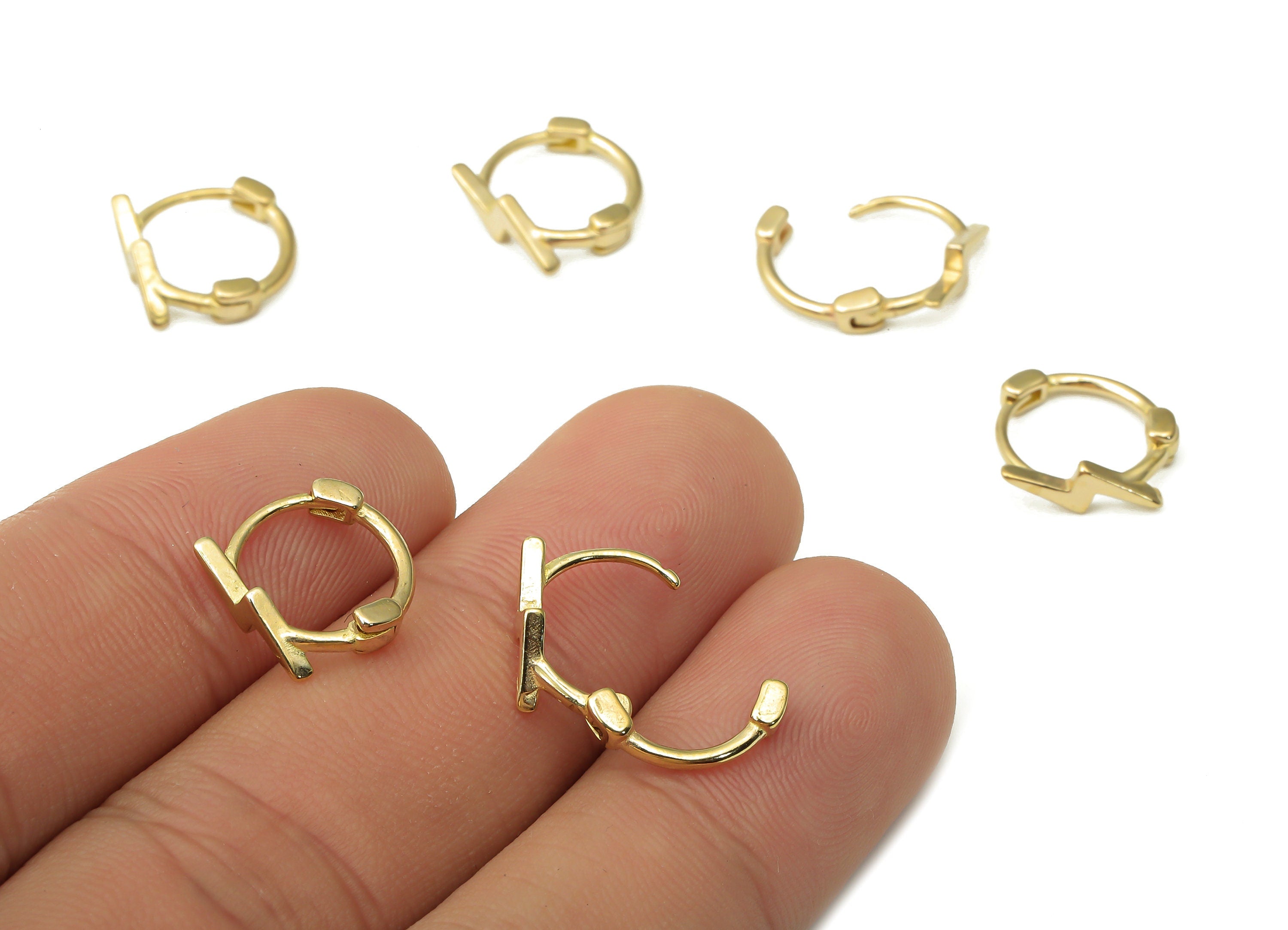 Brass Lightning Bolt Ear Huggie Hoops - Raw Brass Huggie Hoop Earrings - Minimalist Earrings - Dainty Earrings - 11.88x11.64x2.7mm- PP7484 - DOMEDBAZAAR