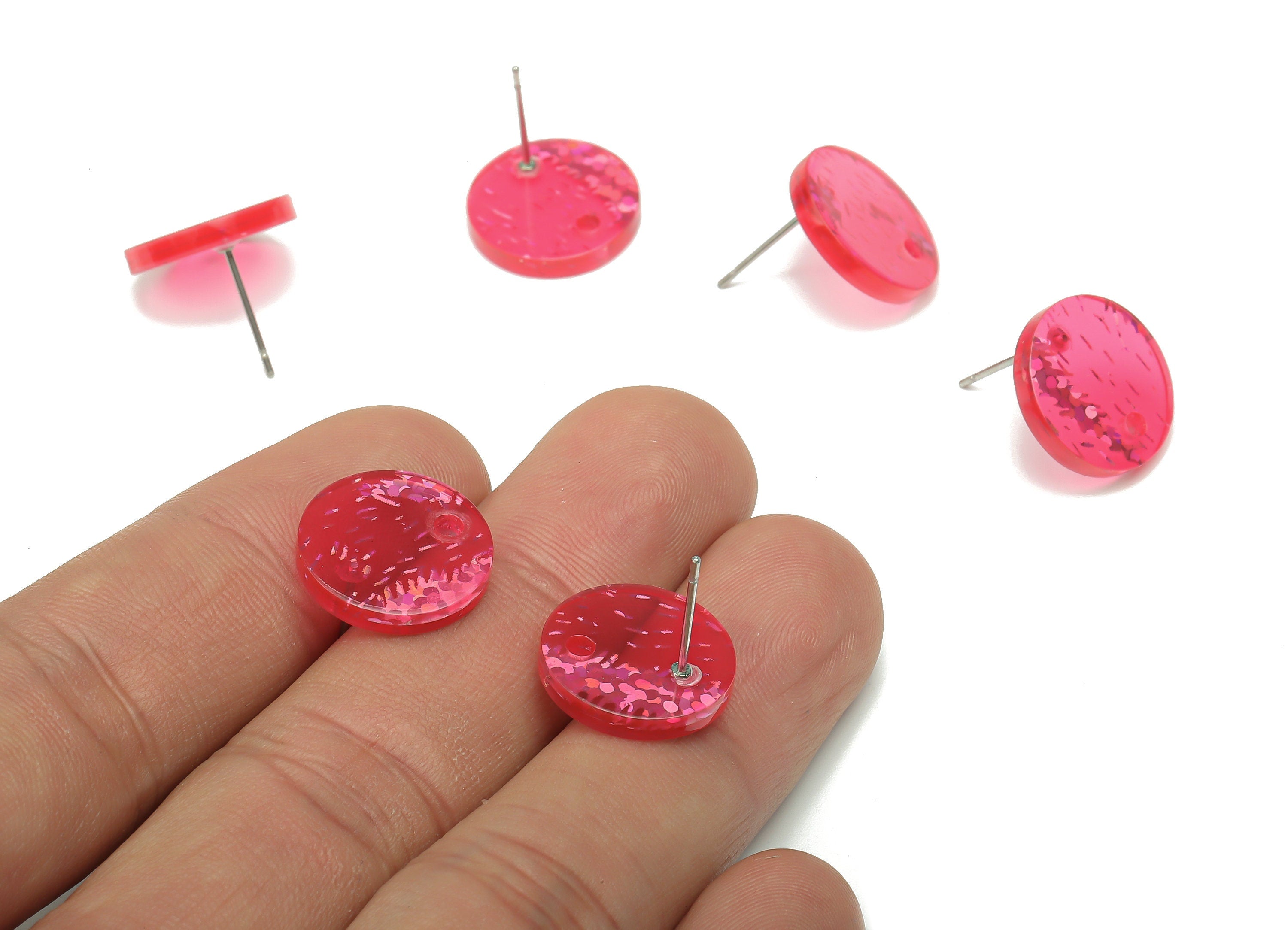 Acrylic Round Earring Stud - Acrylic Pink Round Earring Post - 316 Stainless Steel Stud - Color Code: A684 -14.99x14.94x2.35mm- AC1385-A684 - DOMEDBAZAAR
