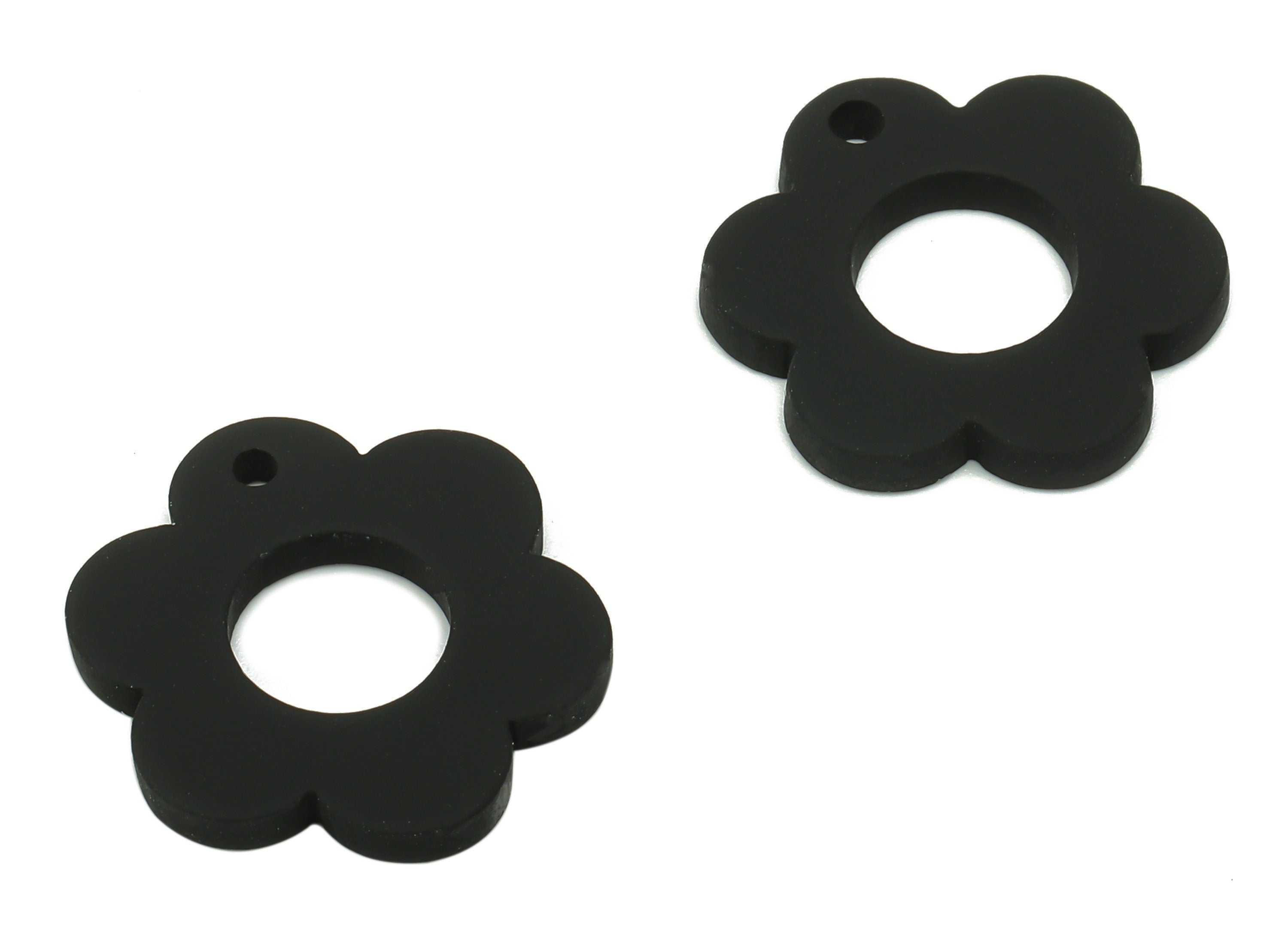 Acrylic Flower Earrings Charm - Matte Black Acrylic Flower Pendant Charms - Color Code: A132 -17.65x16.11x1.94mm- AC2520-A132 - DOMEDBAZAAR