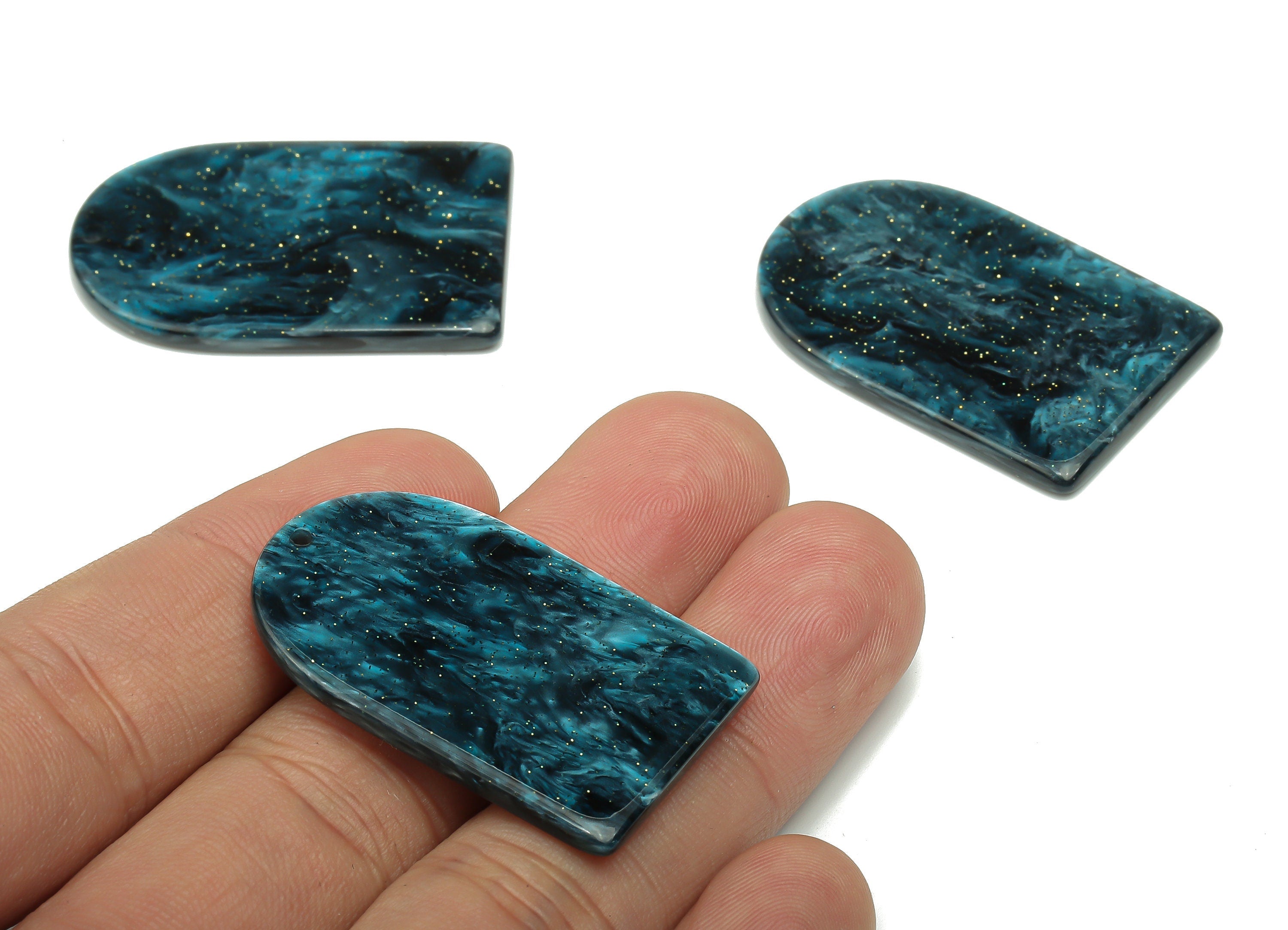 Acrylic Long D Earring Charms - Acrylic Domed Skynight Blue Pendant Charm - Color Code: A811 -37.42x23.26x2.78mm- AC2523-A811 - DOMEDBAZAAR