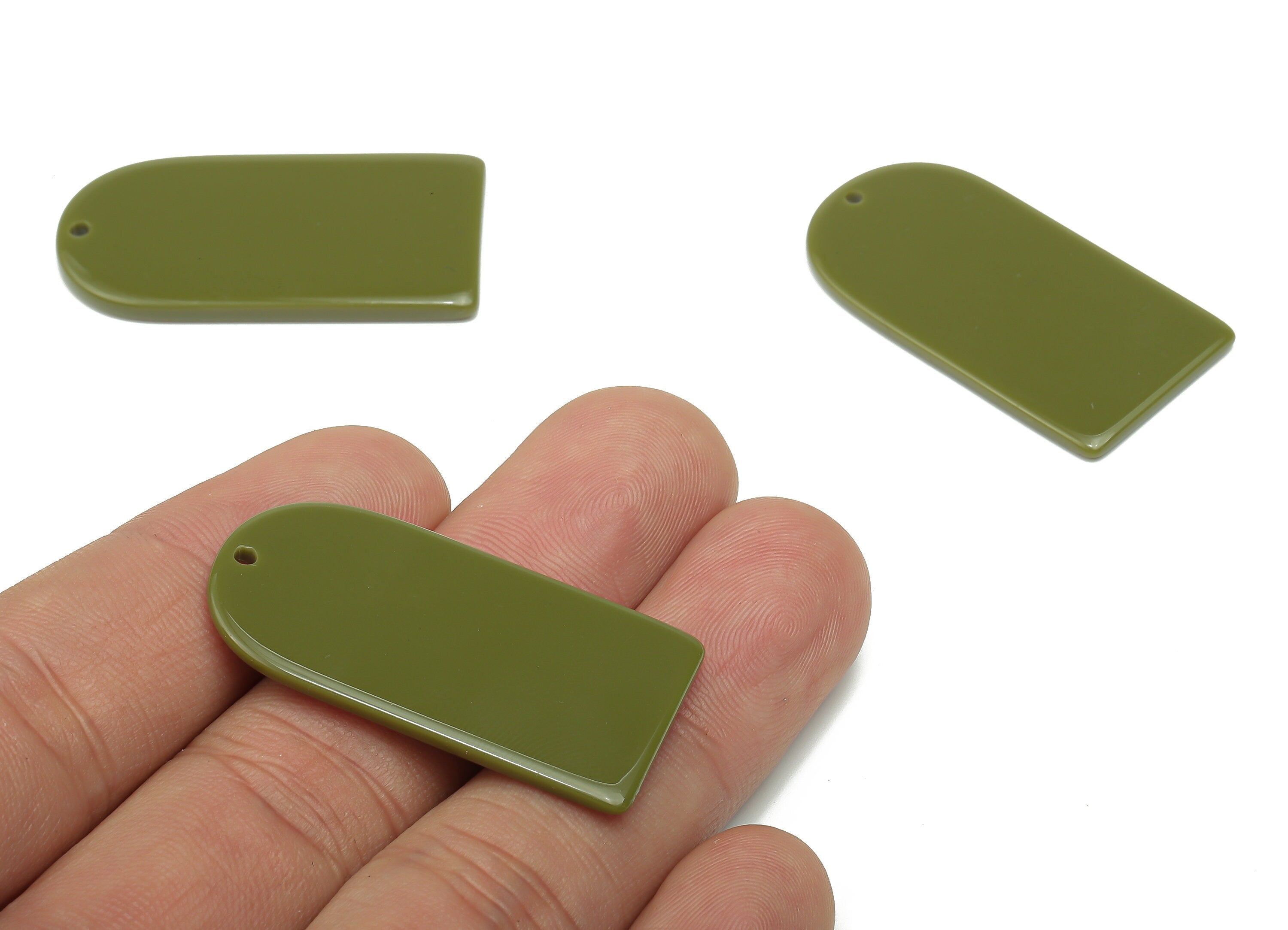 Acrylic Long D Earrings Charm - Acrylic Domed Green Pendant Charms - Color Code: A810 -37.91x19.17x2.10mm- AC2524-A810 - DOMEDBAZAAR