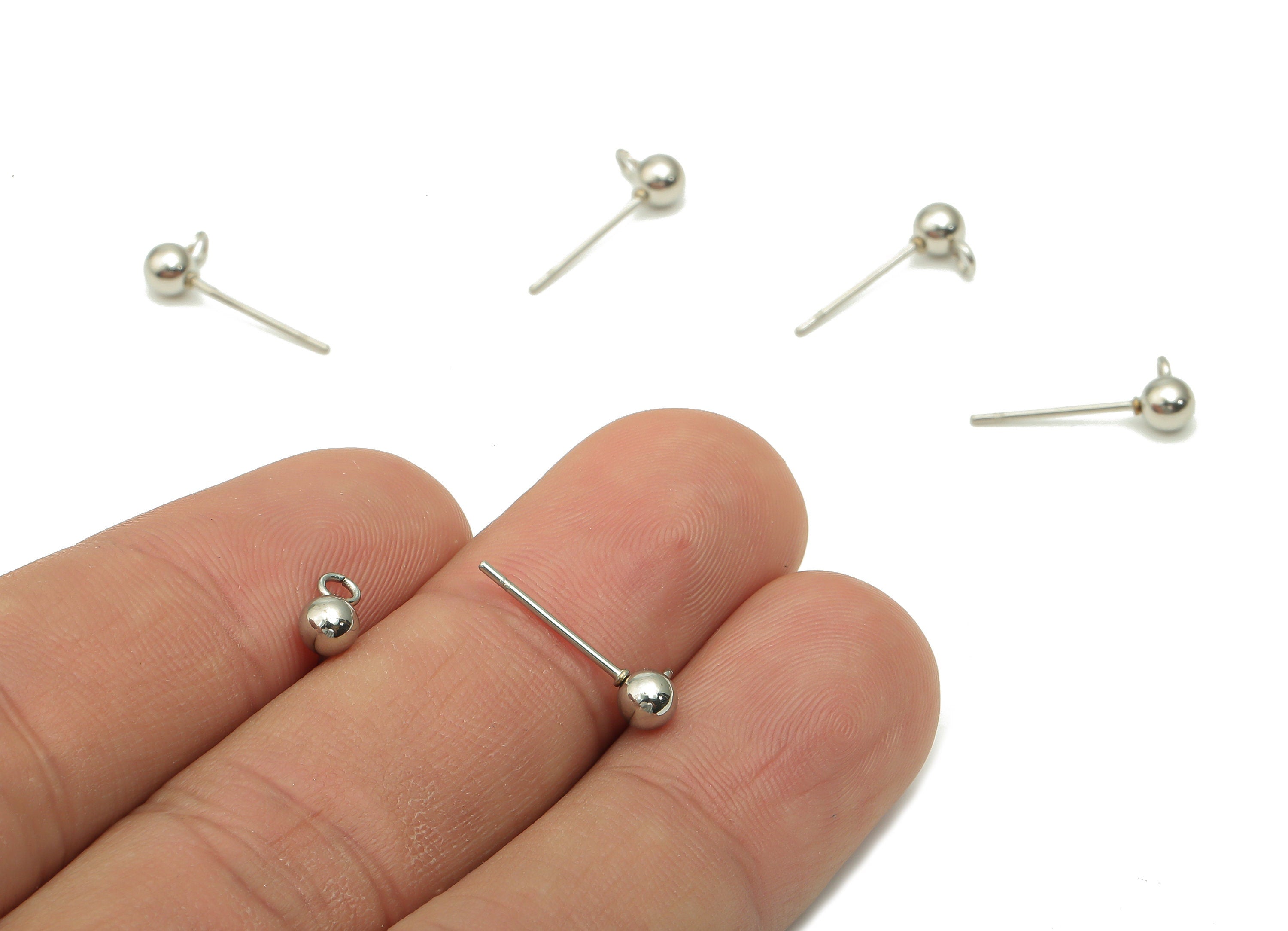 Stainless Steel Ball Earring Studs - Silver Tone Ball Stud with loop Ear Posts - Stainless Steel Earring Blanks - 6x6.68x3.93mm - SS1393 - DOMEDBAZAAR
