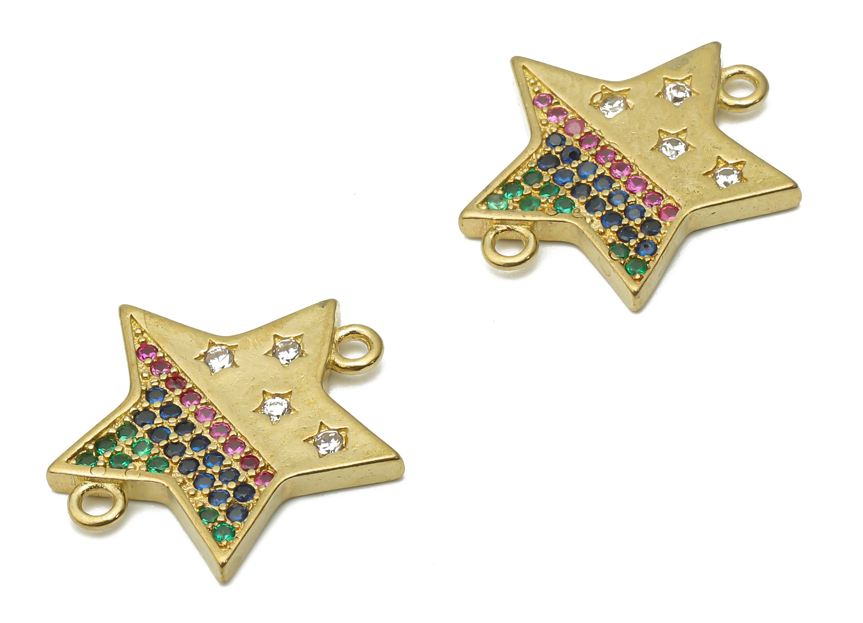 Brass Rainbow Star Earring Connectors with Zircons - Raw Brass Star Connectors - Brass Connectors - 17.14x17.44x1.78mm - PP7622 - DOMEDBAZAAR