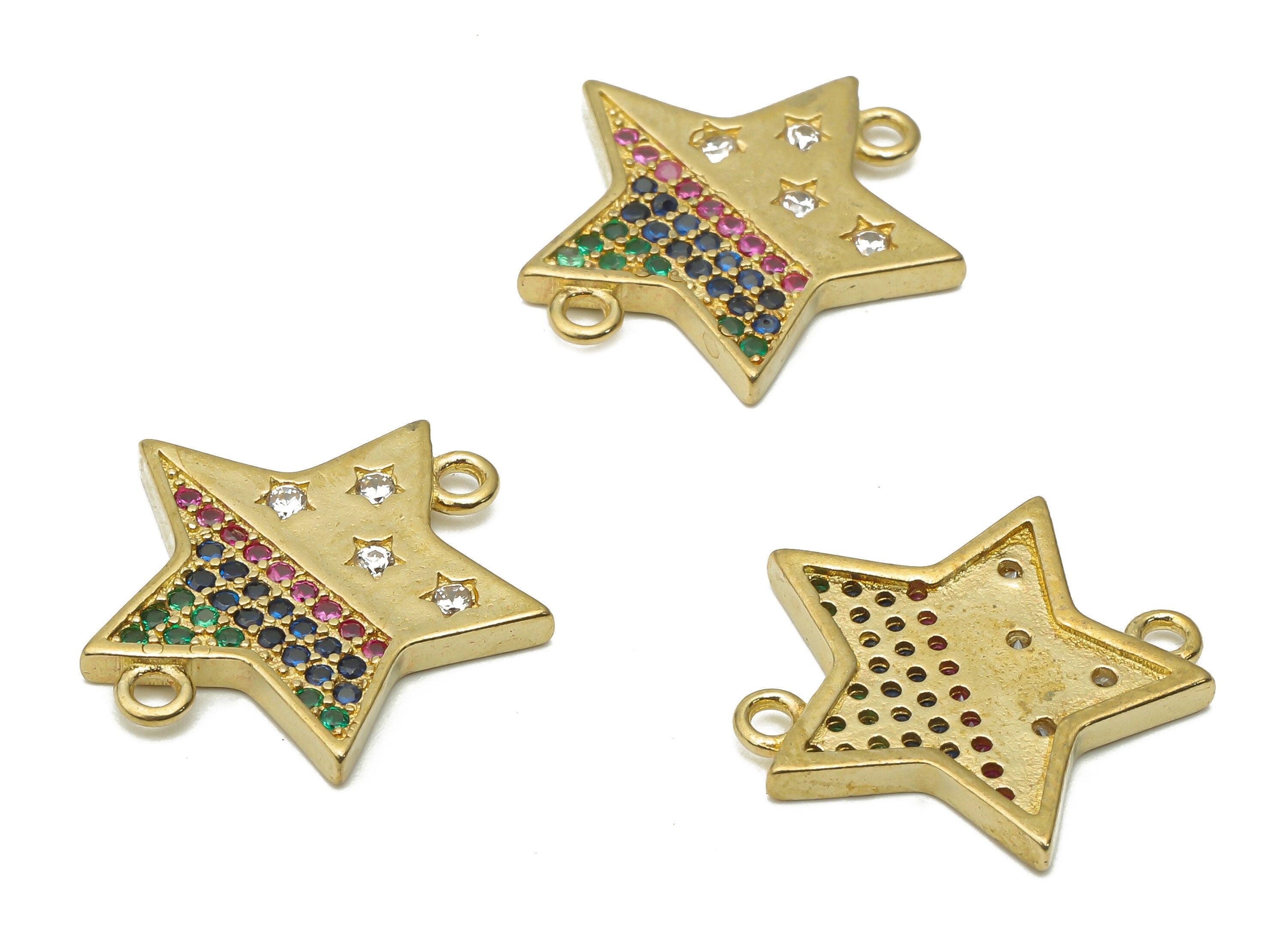 Brass Rainbow Star Earring Connectors with Zircons - Raw Brass Star Connectors - Brass Connectors - 17.14x17.44x1.78mm - PP7622 - DOMEDBAZAAR