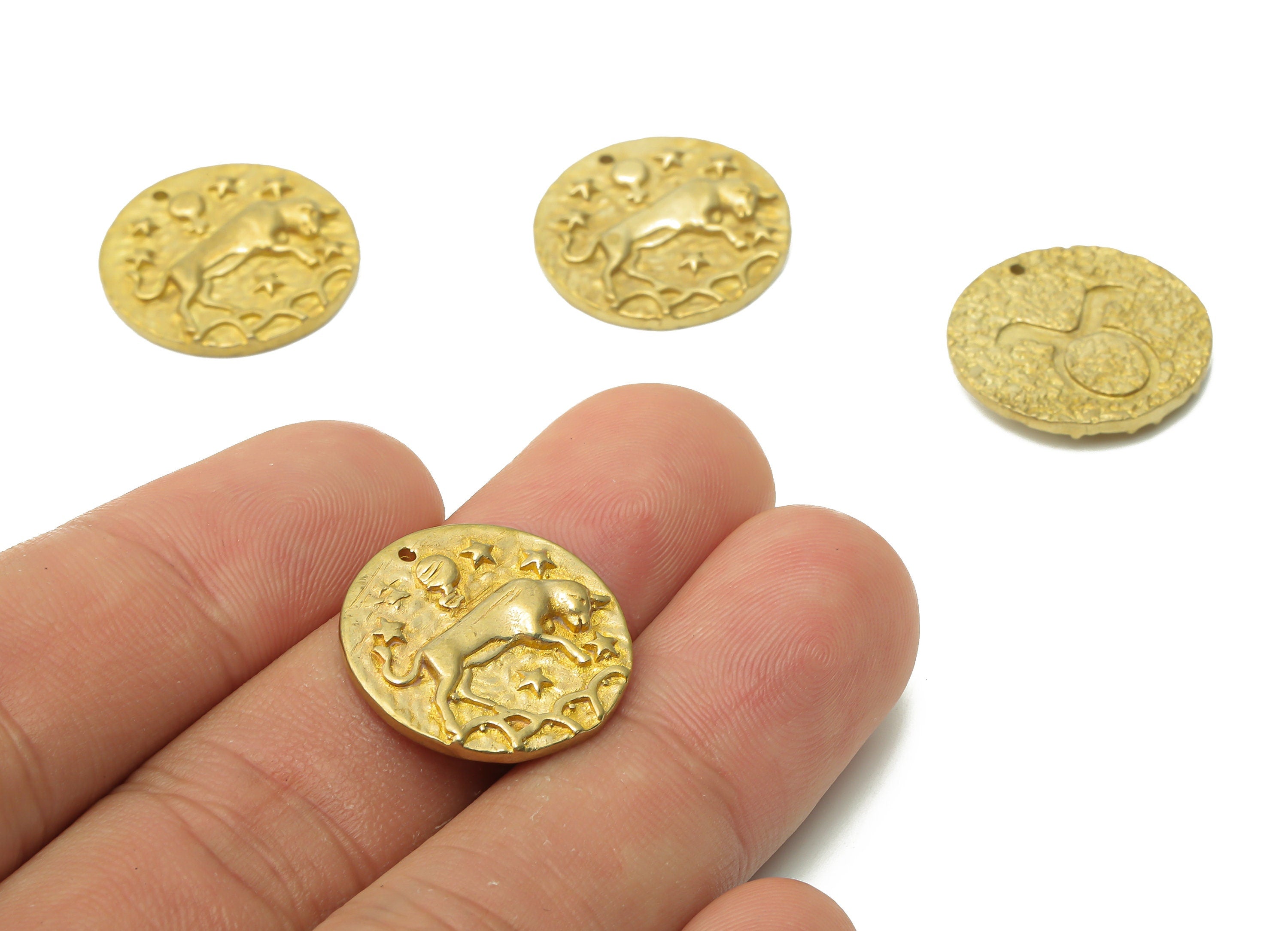Taurus Round Charm - Raw Brass Animal Charm - Brass Zodiac Star Pendant - Brass Horoscopes Taurus Necklace - 19.4x19.4x2.65mm - PP7751B - DOMEDBAZAAR