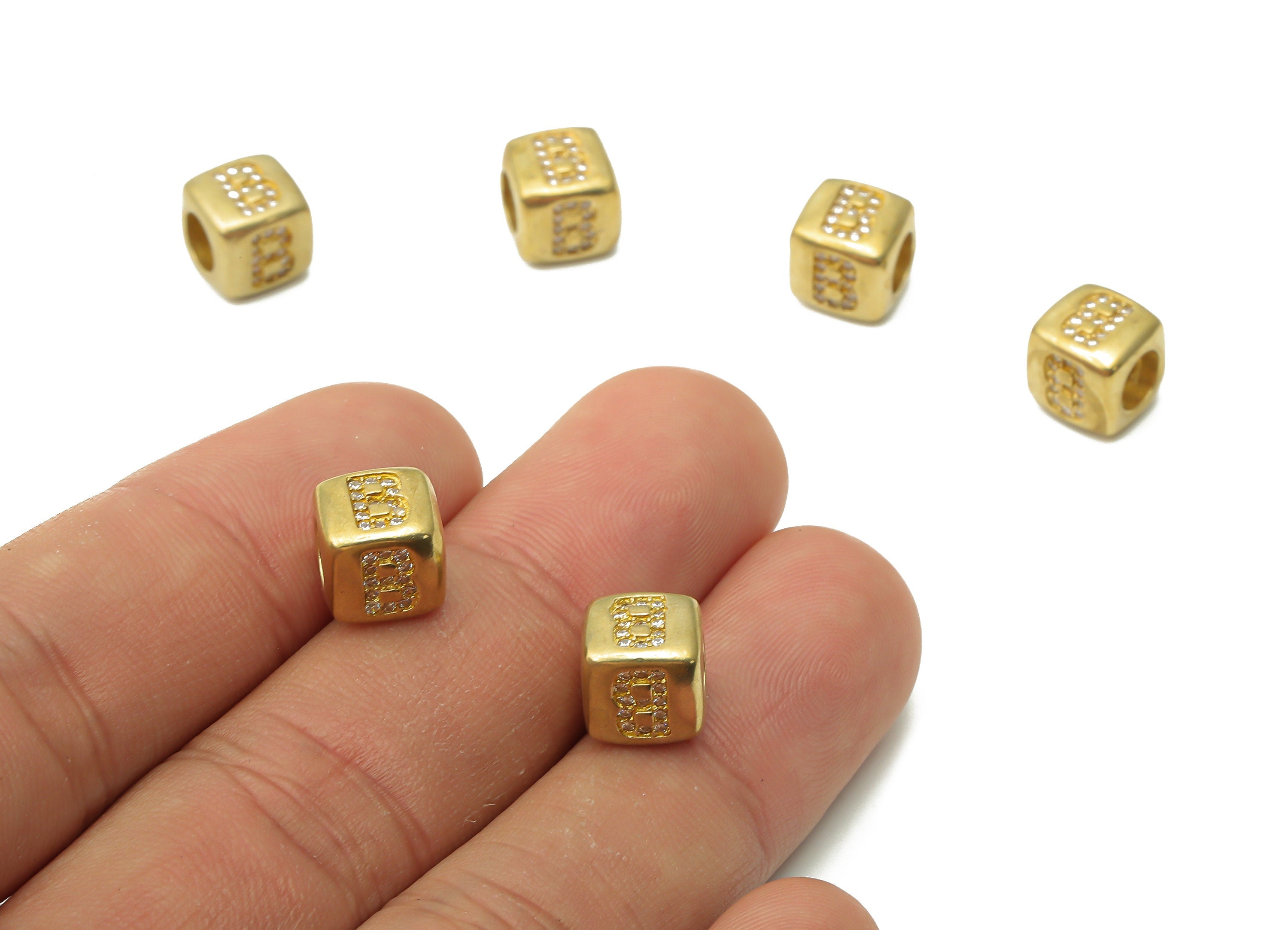 Alphabet Cube Bead B - Brass Initial Letter B - Raw Brass Zircon Letters Beads - Letter B Cube Bead - 8.63x8.63x 8.46mm - PP7804B - DOMEDBAZAAR