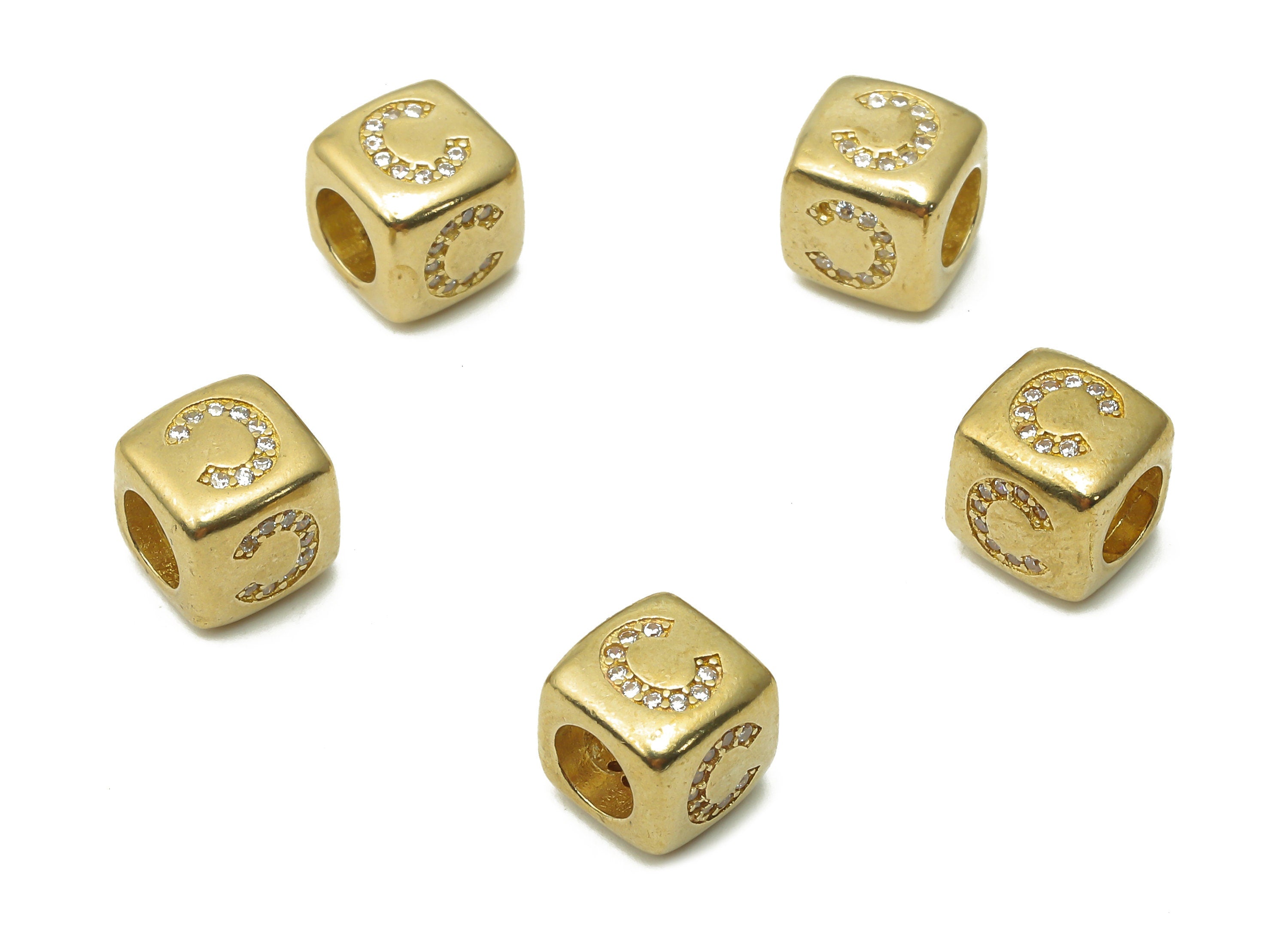 Alphabet Cube Bead C - Brass Initial Letter C - Raw Brass Zircon Letters Beads - Letter C Cube Bead - 8.63x8.63x 8.46mm - PP7804C - DOMEDBAZAAR