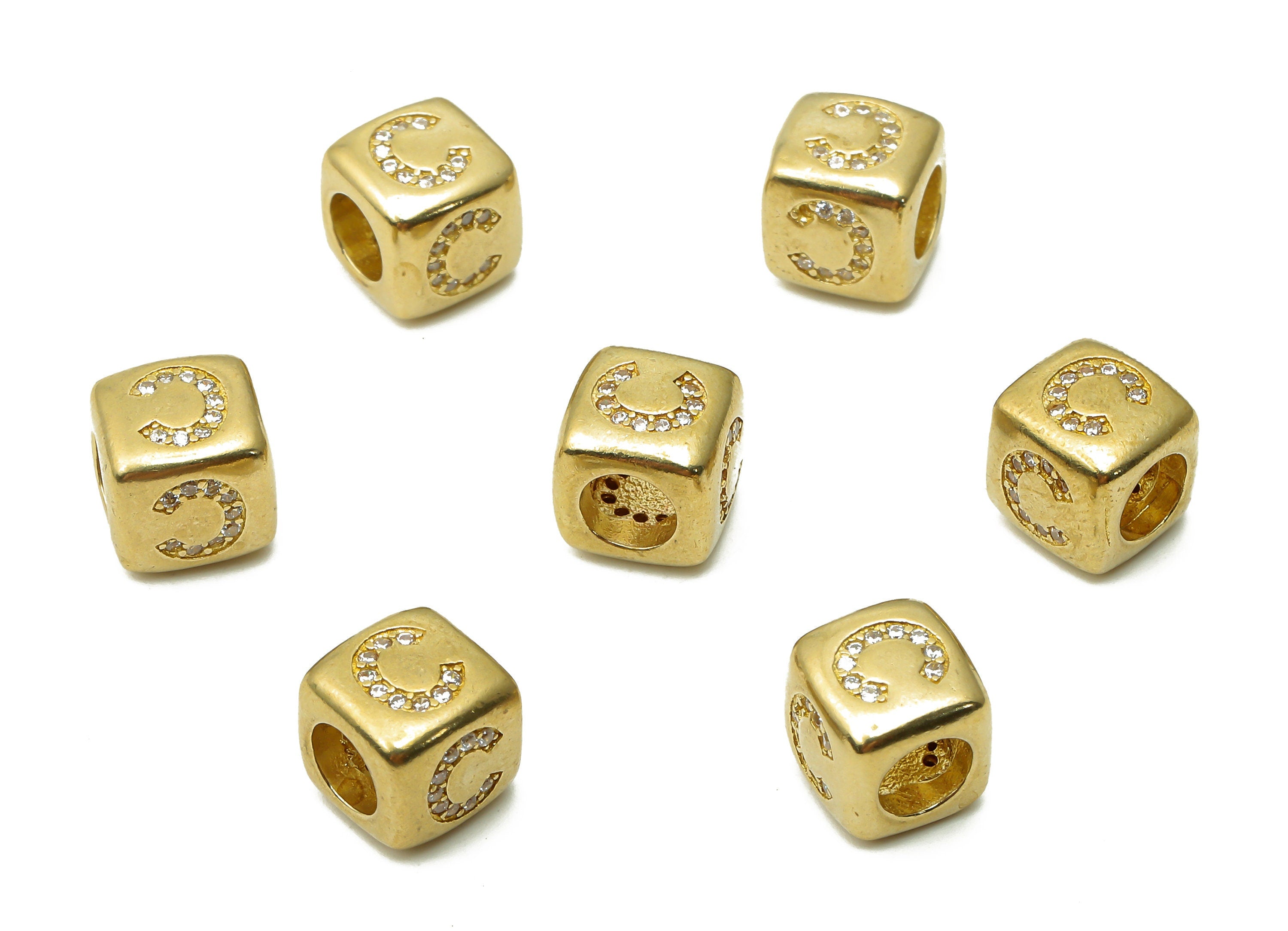 Alphabet Cube Bead C - Brass Initial Letter C - Raw Brass Zircon Letters Beads - Letter C Cube Bead - 8.63x8.63x 8.46mm - PP7804C - DOMEDBAZAAR