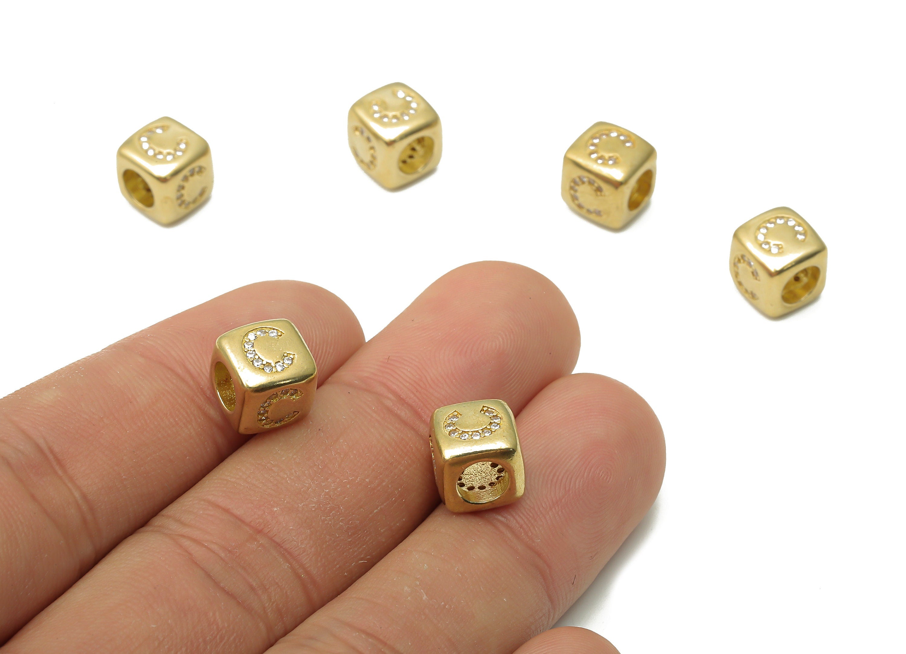 Alphabet Cube Bead C - Brass Initial Letter C - Raw Brass Zircon Letters Beads - Letter C Cube Bead - 8.63x8.63x 8.46mm - PP7804C - DOMEDBAZAAR