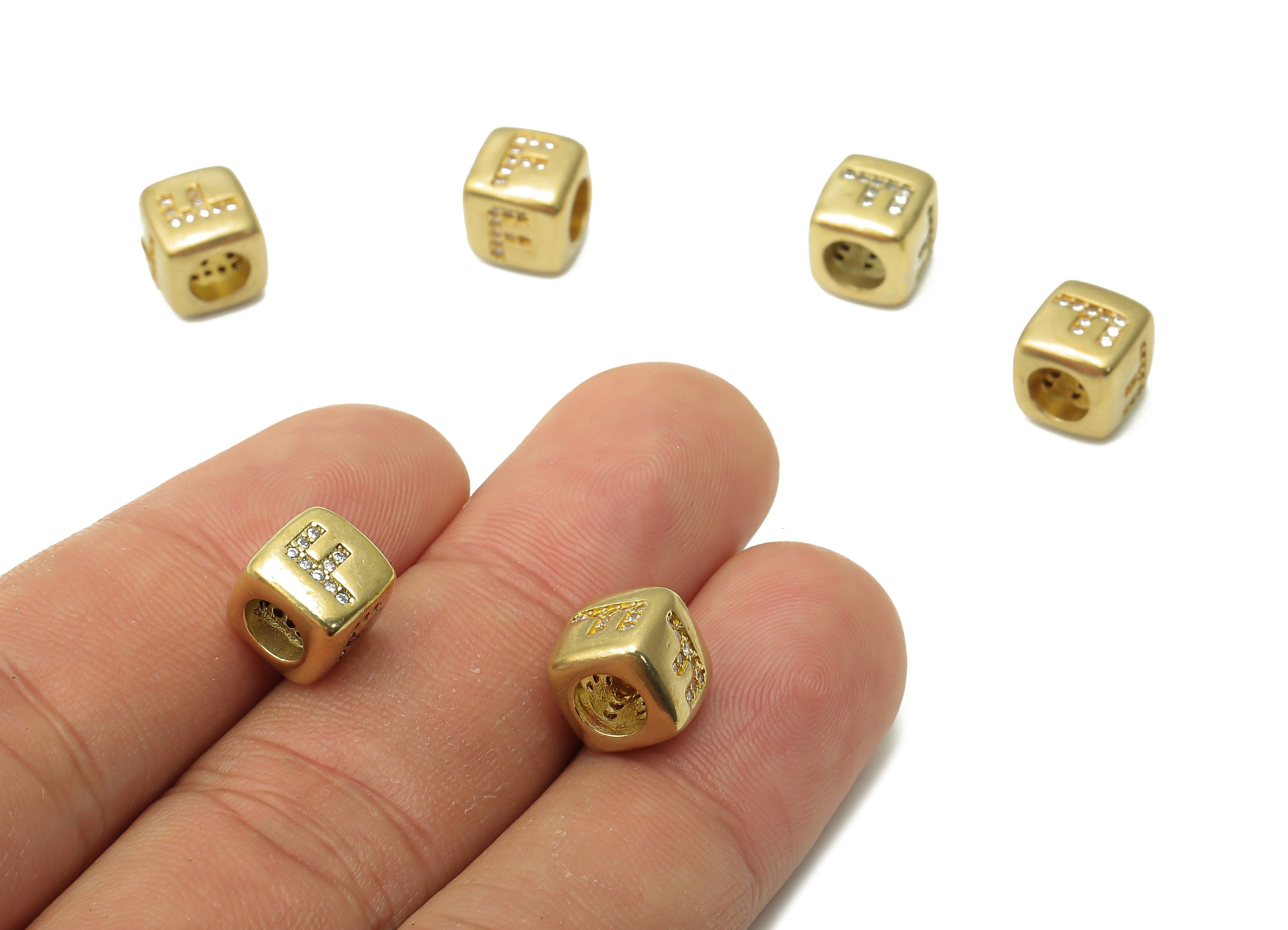 Alphabet Cube Bead F - Brass Initial Letter F - Raw Brass Zircon Letters Beads - Letter F Cube Bead - 8.63x8.63x 8.46mm - PP7804F - DOMEDBAZAAR