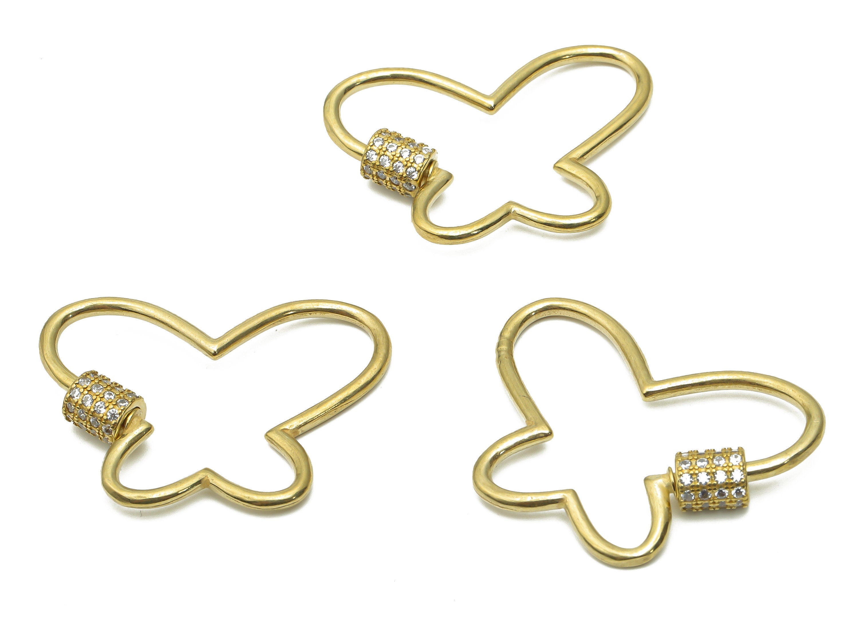 Brass Butterfly Earrings Screw Clasp with Zircons - Raw Brass Carabiner - Butterfly Turnbuckle Lock Pendant- 33.54x24.28x1.71mm - PP7686 - DOMEDBAZAAR