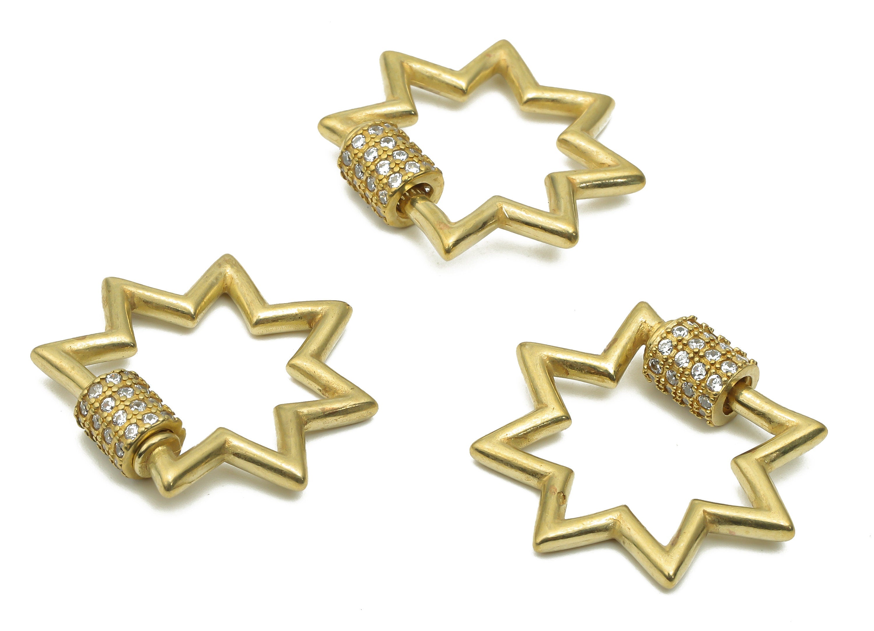 Brass Clasp Lock Earring With Zircons - Brass Carabiner Turnbuckle Earrings Stud - Raw Brass Screw Clasp - 25.28x23.14x2.16mm - PP7700 - DOMEDBAZAAR