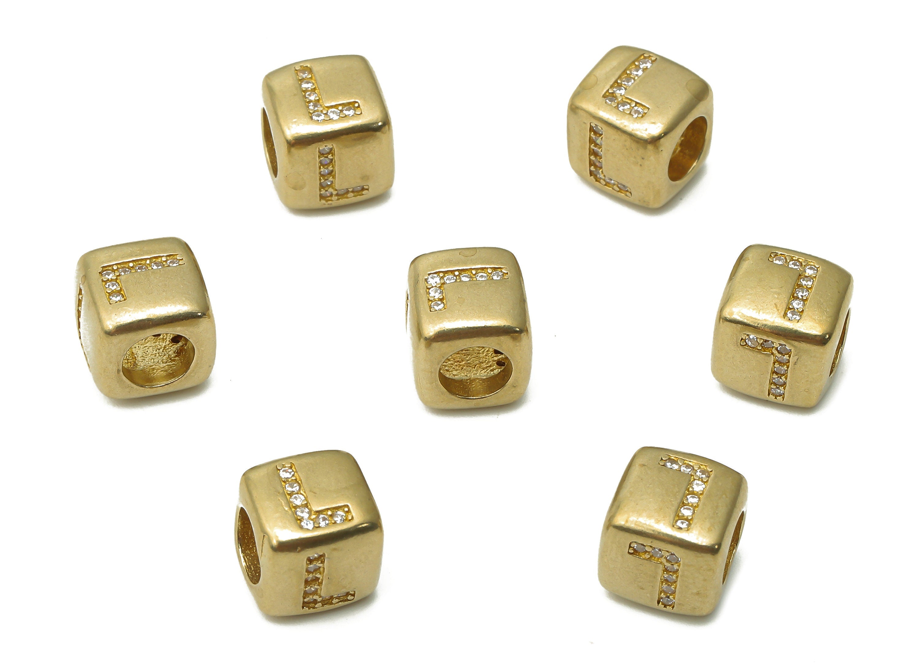 Alphabet Cube Bead L - Brass Initial Letter L - Raw Brass Zircon Letters Beads - Letter L Cube Bead - 8.63x8.63x 8.46mm - PP7804L - DOMEDBAZAAR