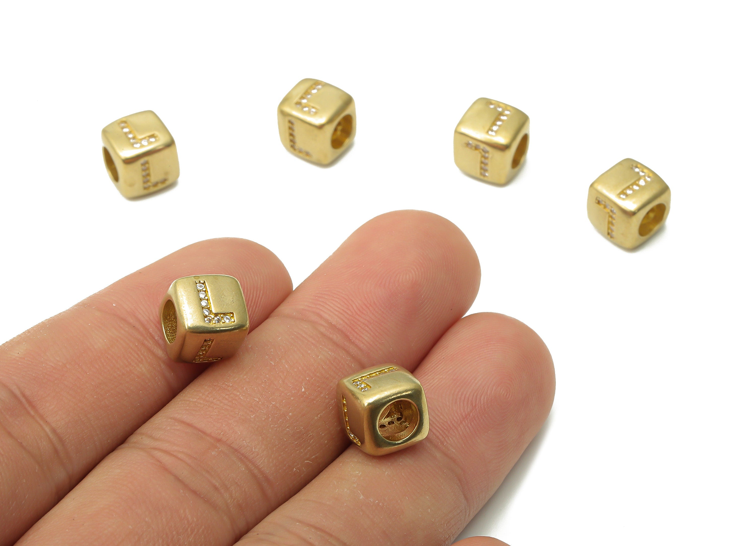 Alphabet Cube Bead L - Brass Initial Letter L - Raw Brass Zircon Letters Beads - Letter L Cube Bead - 8.63x8.63x 8.46mm - PP7804L - DOMEDBAZAAR