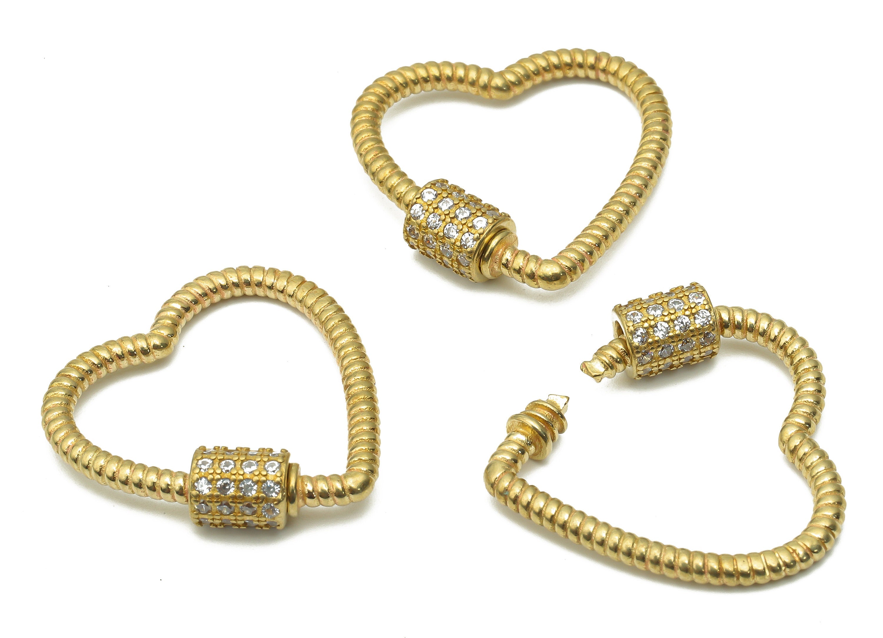 Brass Heart Screw Clasp Earrings With Zircon - Raw Brass Heart Turnbuckle Lock - Brass Heart Carabiner Earrings -23.46x23.35x2.05mm - PP7709 - DOMEDBAZAAR