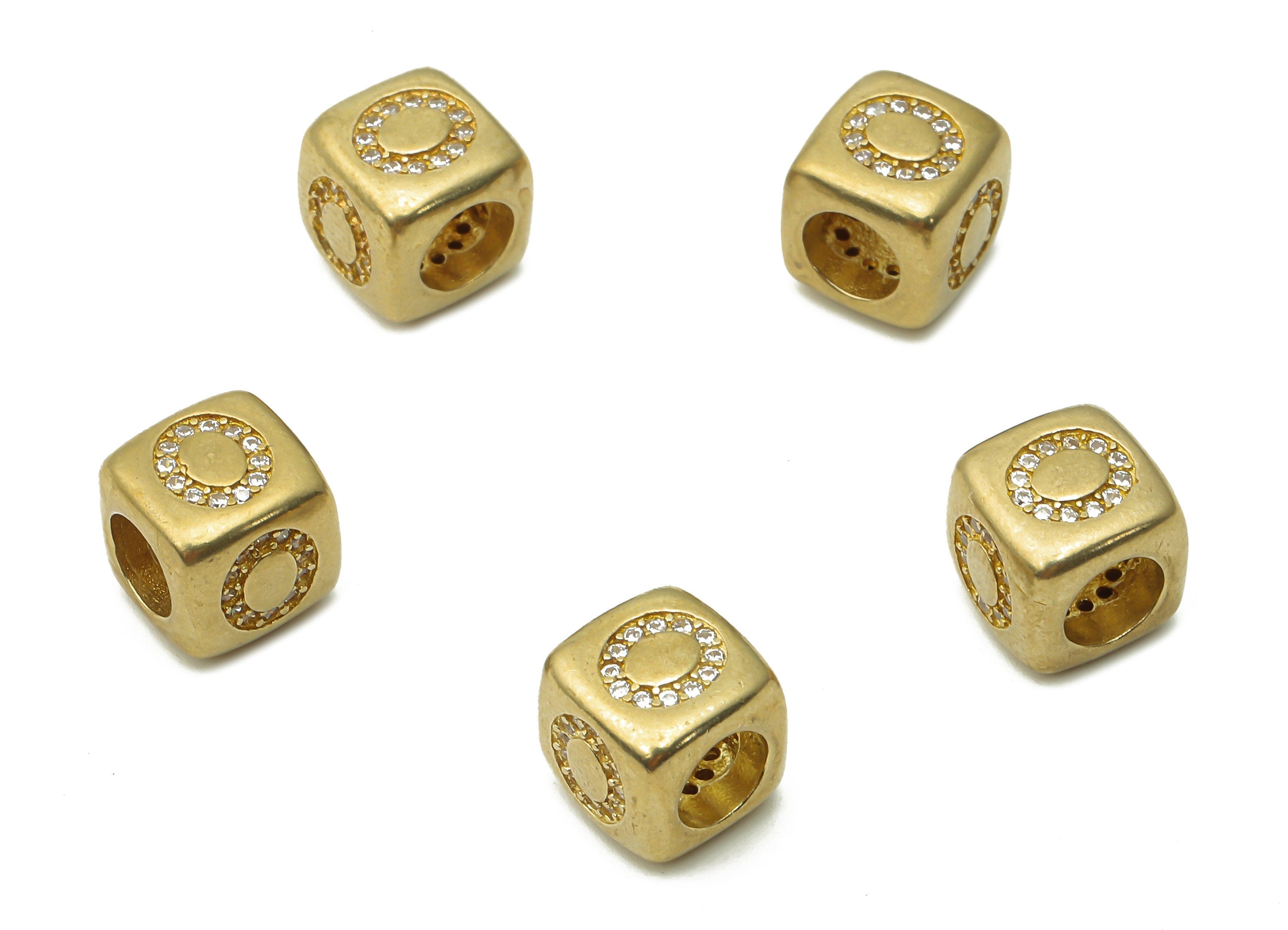 Alphabet Cube Bead O - Brass Initial Letter O - Raw Brass Zircon Letters Beads - Letter O Cube Bead - 8.63x8.63x 8.46mm - PP7804O - DOMEDBAZAAR