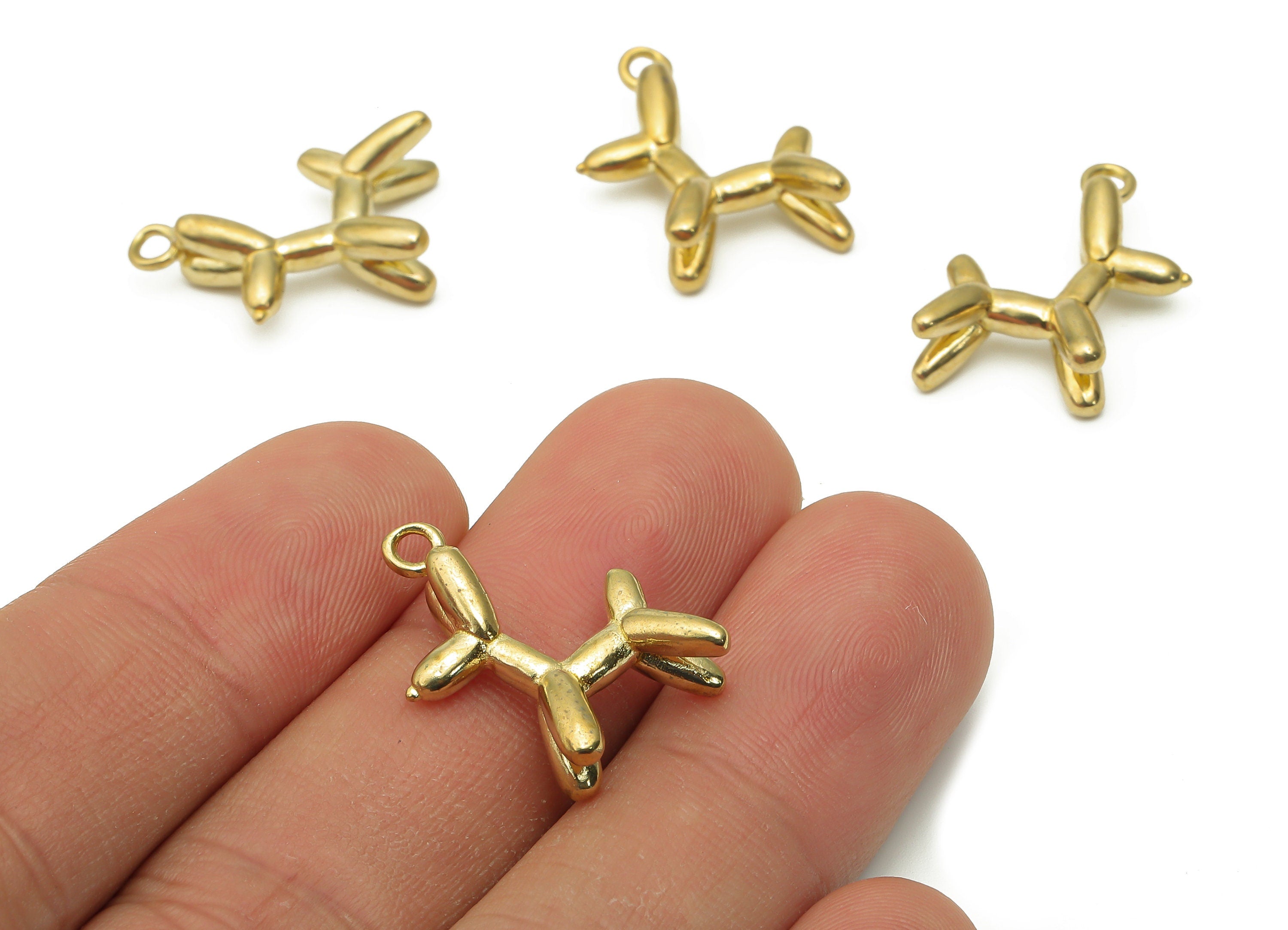 Brass Balloon Dog Earrings Charm - Raw Brass Dog Balloon Pendant - Brass Animal Pendant - Animal Pendant - 20.98x15.98x2.53mm - PP7734 - DOMEDBAZAAR
