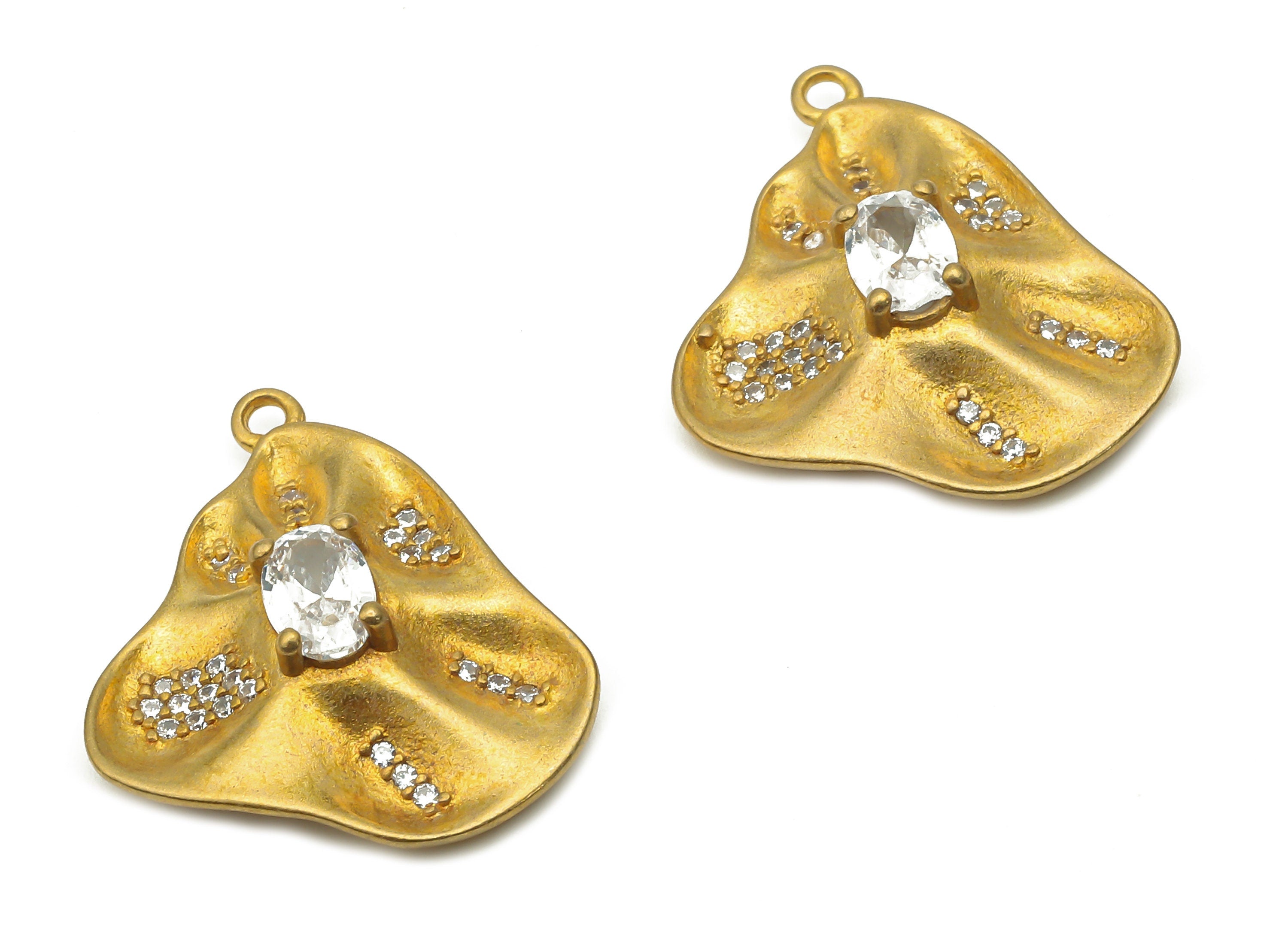 Brass Curved Lotus Earring Charm - Raw Brass Wavy Leaf Pendant - Brass Leaf Pendant - Brass Water Flower - 20.82x18.4x2.24mm - PP7735 - DOMEDBAZAAR