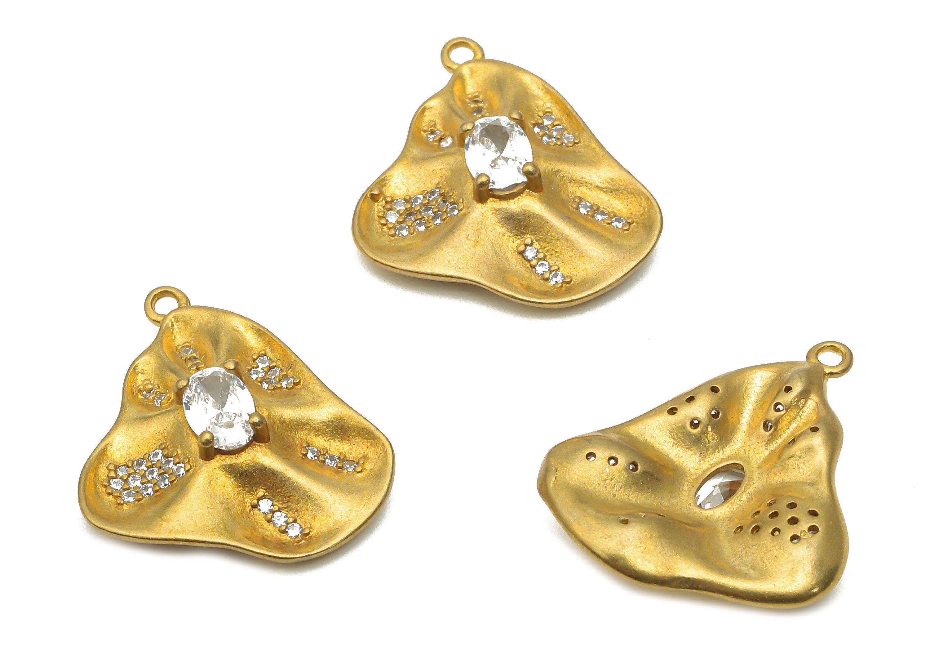 Brass Curved Lotus Earring Charm - Raw Brass Wavy Leaf Pendant - Brass Leaf Pendant - Brass Water Flower - 20.82x18.4x2.24mm - PP7735 - DOMEDBAZAAR