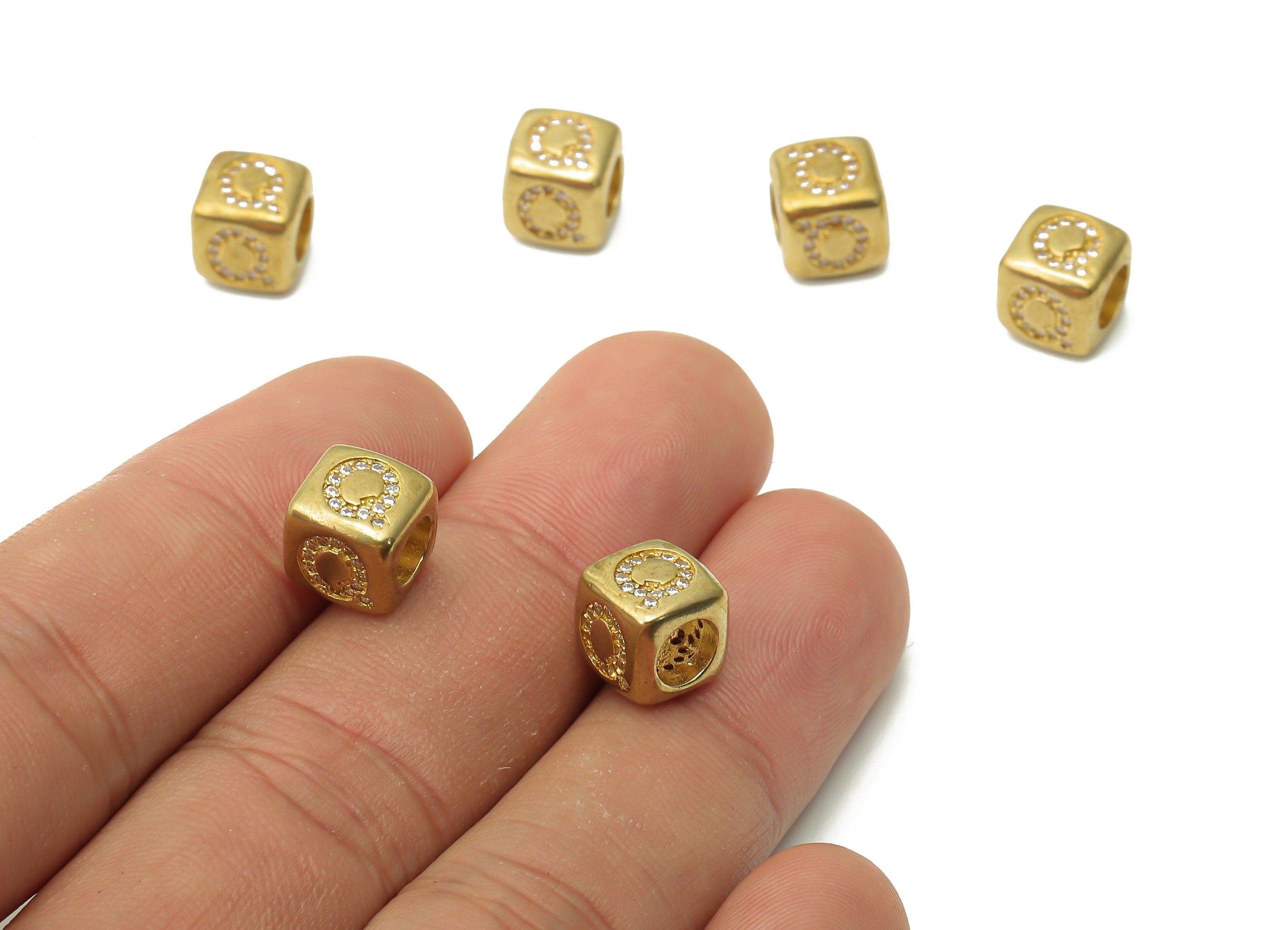 Alphabet Cube Bead Q - Brass Initial Letter Q - Raw Brass Zircon Letters Beads - Letter Q Cube Bead - 8.63x8.63x 8.46mm - PP7804Q - DOMEDBAZAAR