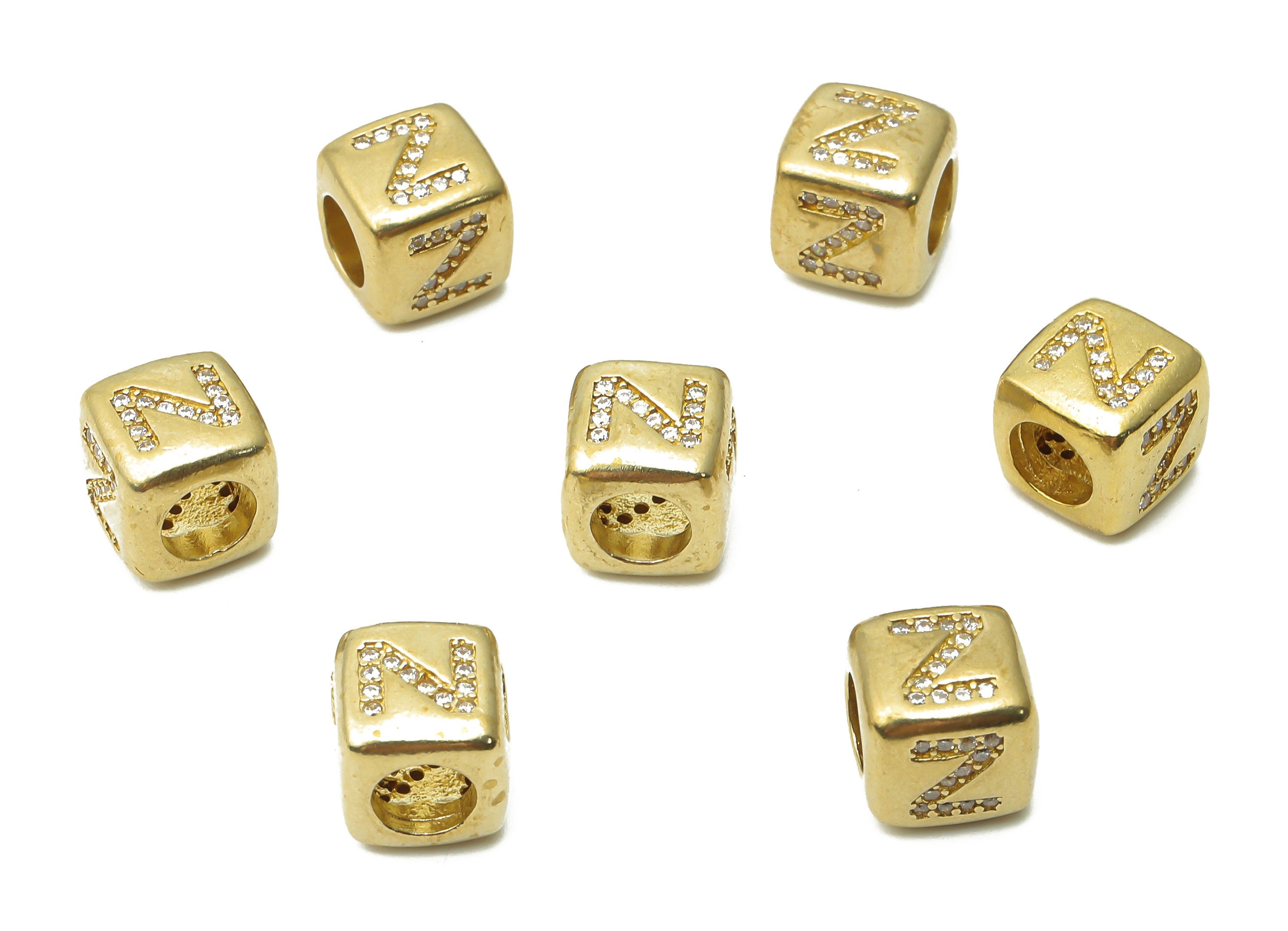 Alphabet Cube Bead Z - Brass Initial Letter Z - Raw Brass Zircon Letters Beads - Letter Z Cube Bead - 8.63x8.63x 8.46mm - PP7804Z - DOMEDBAZAAR
