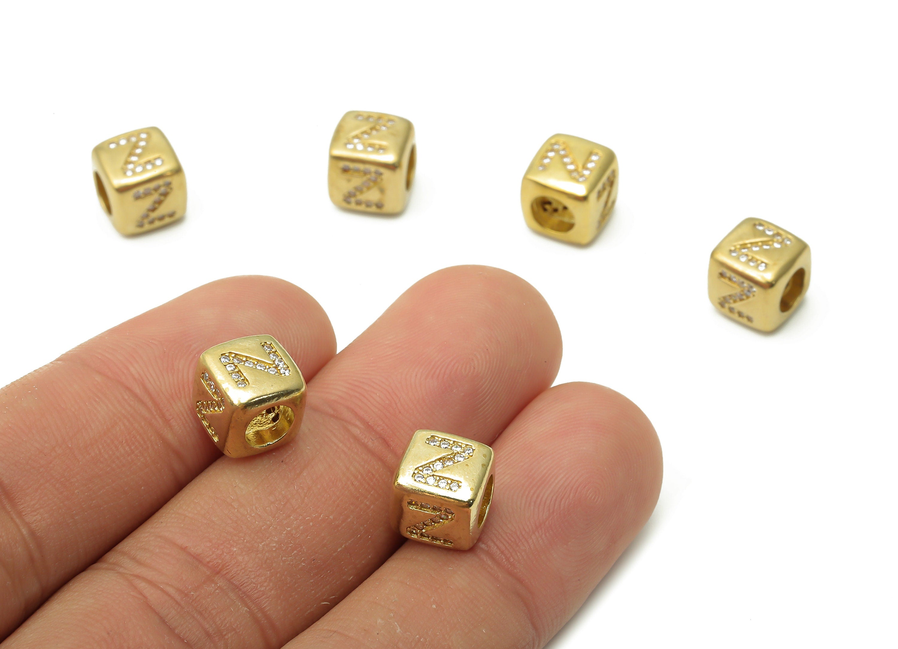 Alphabet Cube Bead Z - Brass Initial Letter Z - Raw Brass Zircon Letters Beads - Letter Z Cube Bead - 8.63x8.63x 8.46mm - PP7804Z - DOMEDBAZAAR