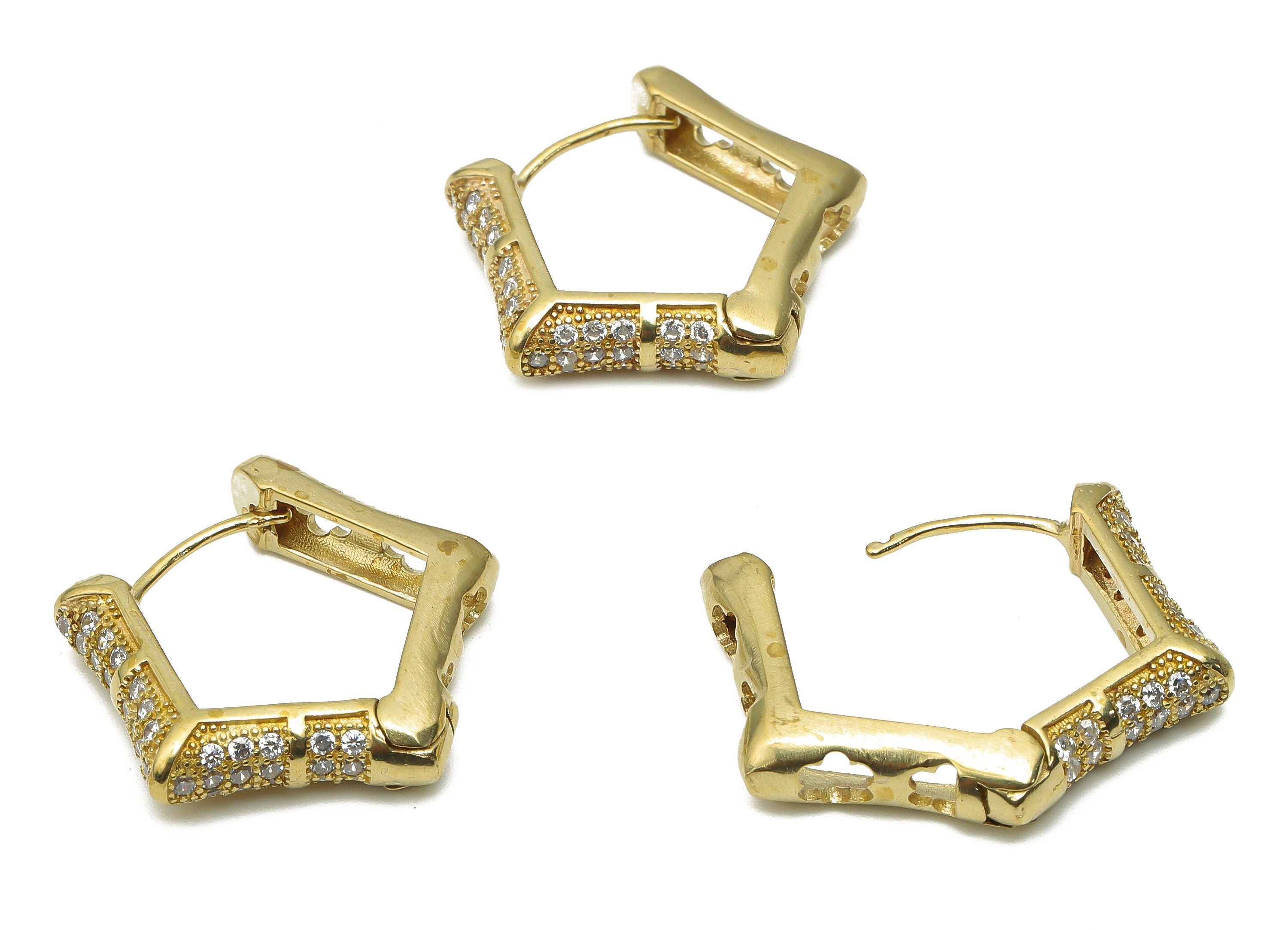 Brass Curved Pentagon Huggie Hoop Earrings with Zircon - Raw Brass Thick Hoop Earrings - Geometric Earrings-25.34x24.42x5.26mm- PP7835 - DOMEDBAZAAR