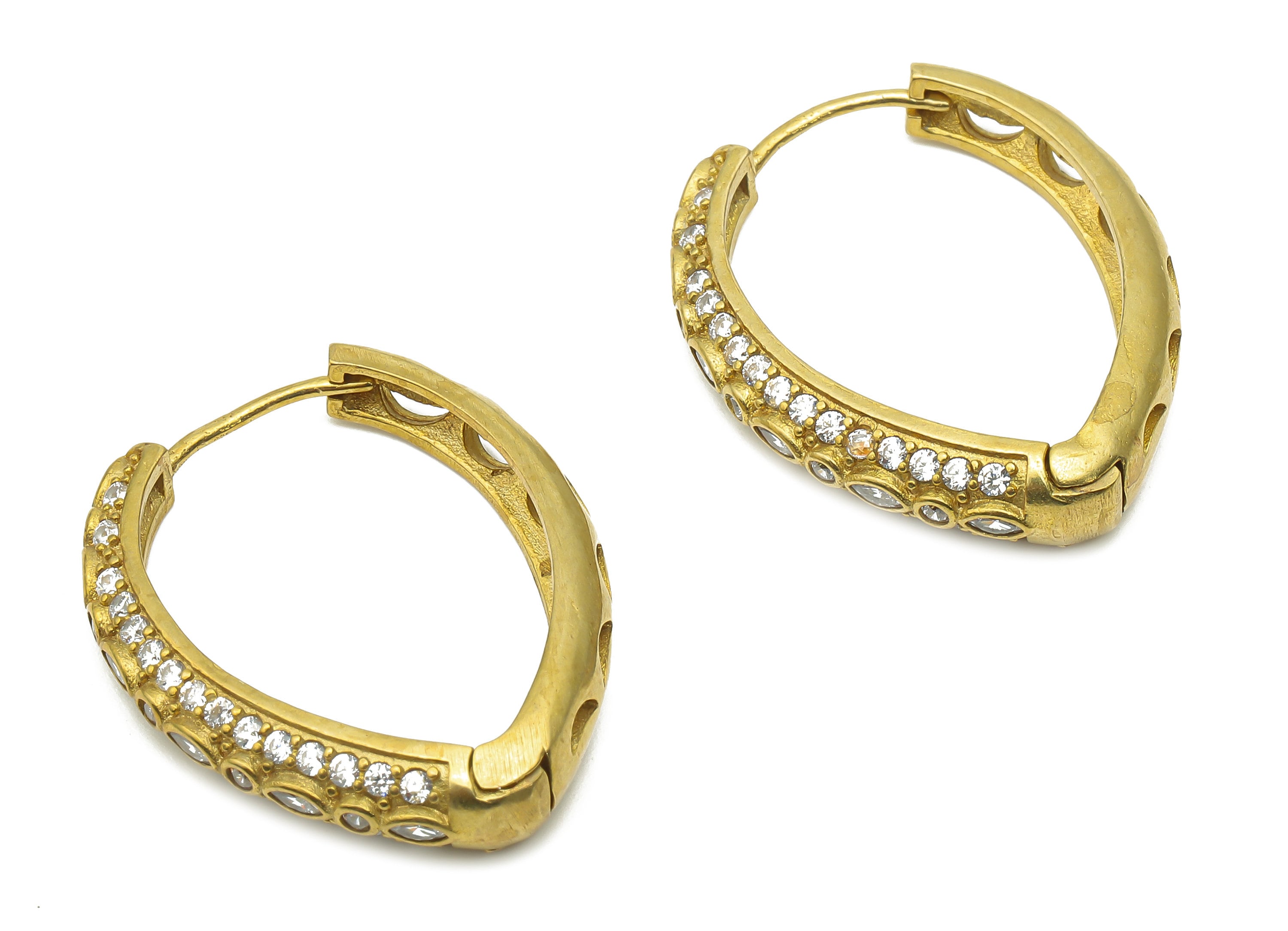 Brass Drop Huggie Hoops Earrings With Zircon - Raw Brass Eyedrop Hoop - Textured Hoop Earring - Raw Brass Hoop - 29.06x23.53x5.18mm - PP7839 - DOMEDBAZAAR